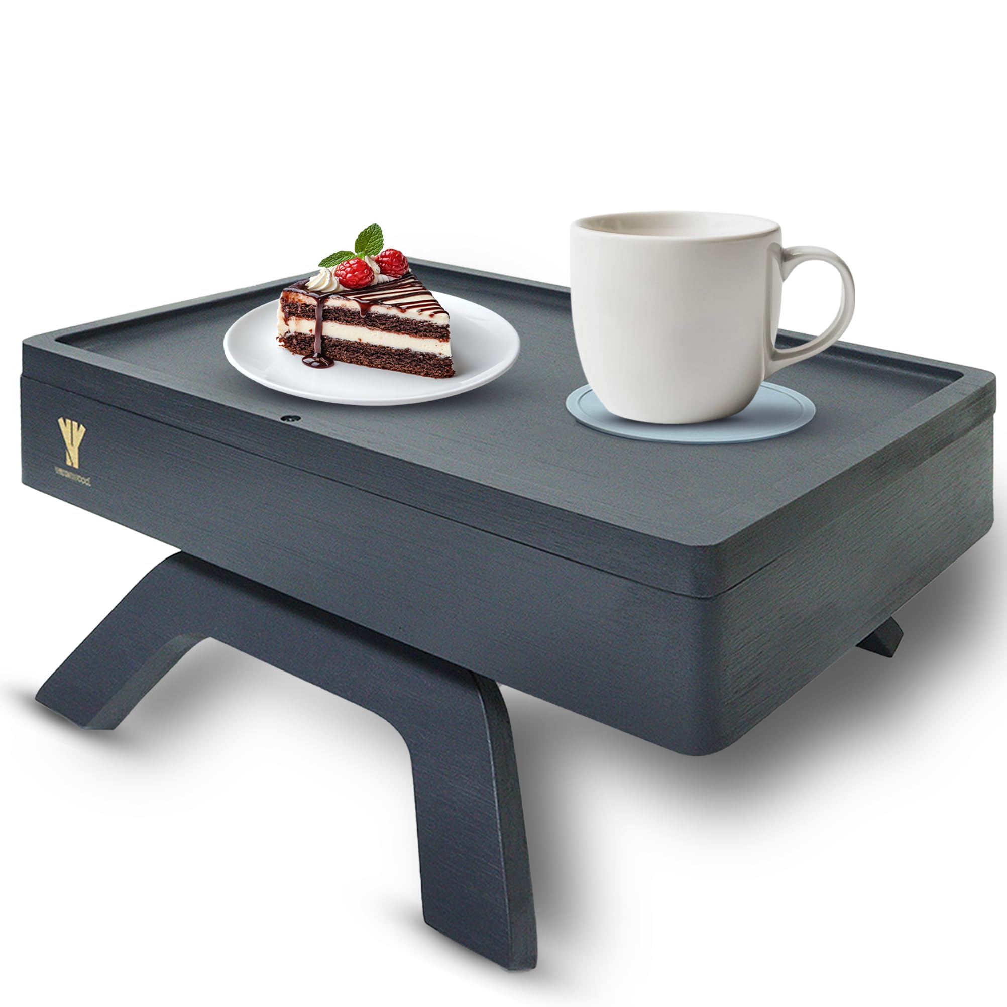 WaxenWood Bamboo Couch Arm Table, Sofa Arm Tray, 360 Rotating Table, Clip On Side Table for Couch, Perfect Size for Remotes, Storage and Includes 4