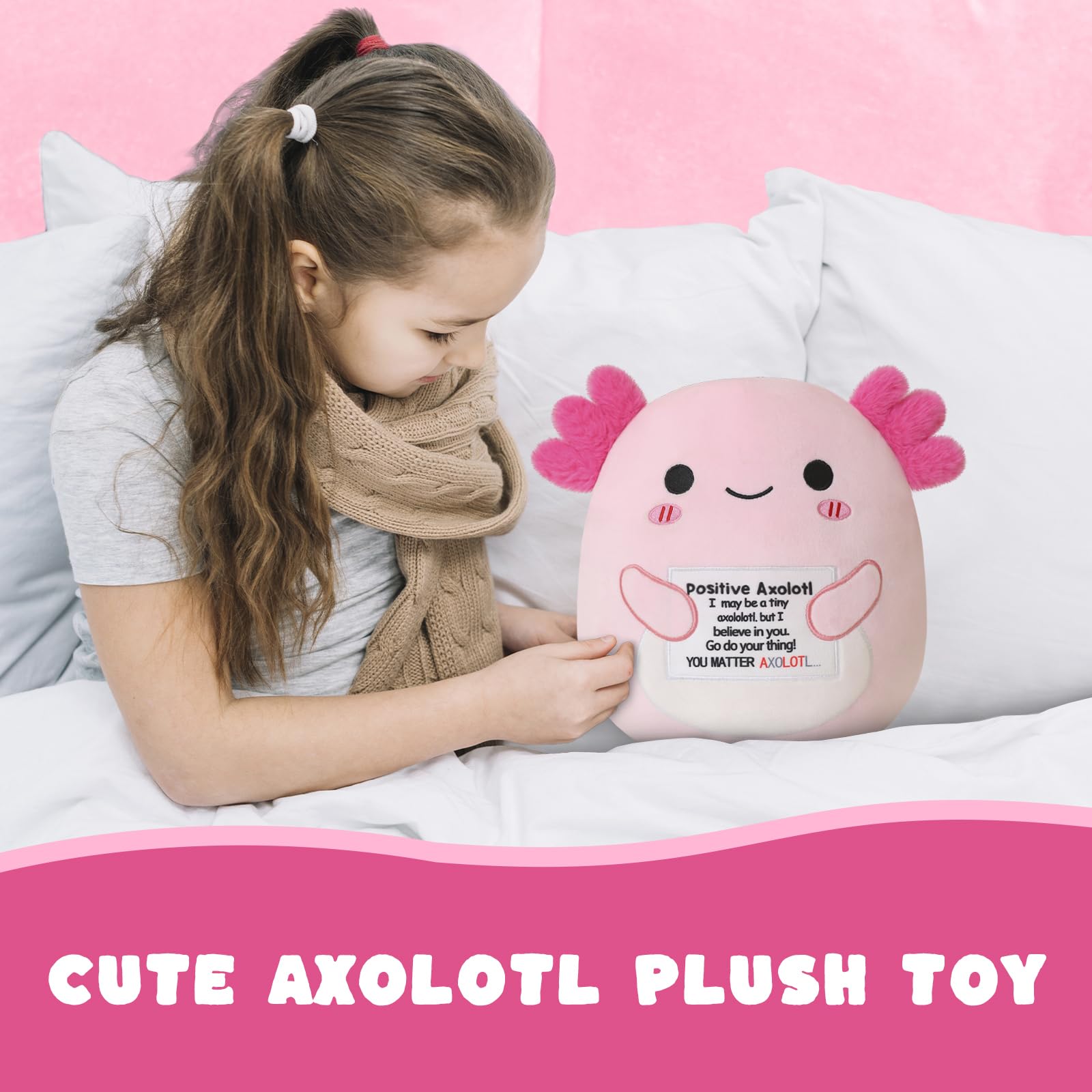 TOYSYM Axolotl Plush Toy, Emotional Support Cute Axolotl Stuffed Animal, Toys Axolotls Stuff Plush Pillow Soft Plushie Doll Gifts Home Decoration for Girls Boys Kids Toddler