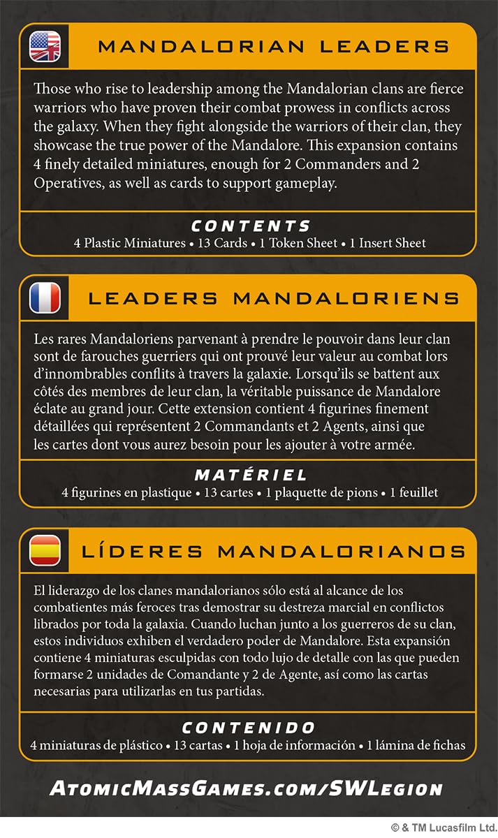 Asmodee Star Wars: Legion Mandalorian Leaders, confezione da 4 miniature di comandanti e agenti dei clan di Mandalore, a partire dai 14 anni, 2 giocatori, 60-120 minuti, spagnolo, tedesco, inglese