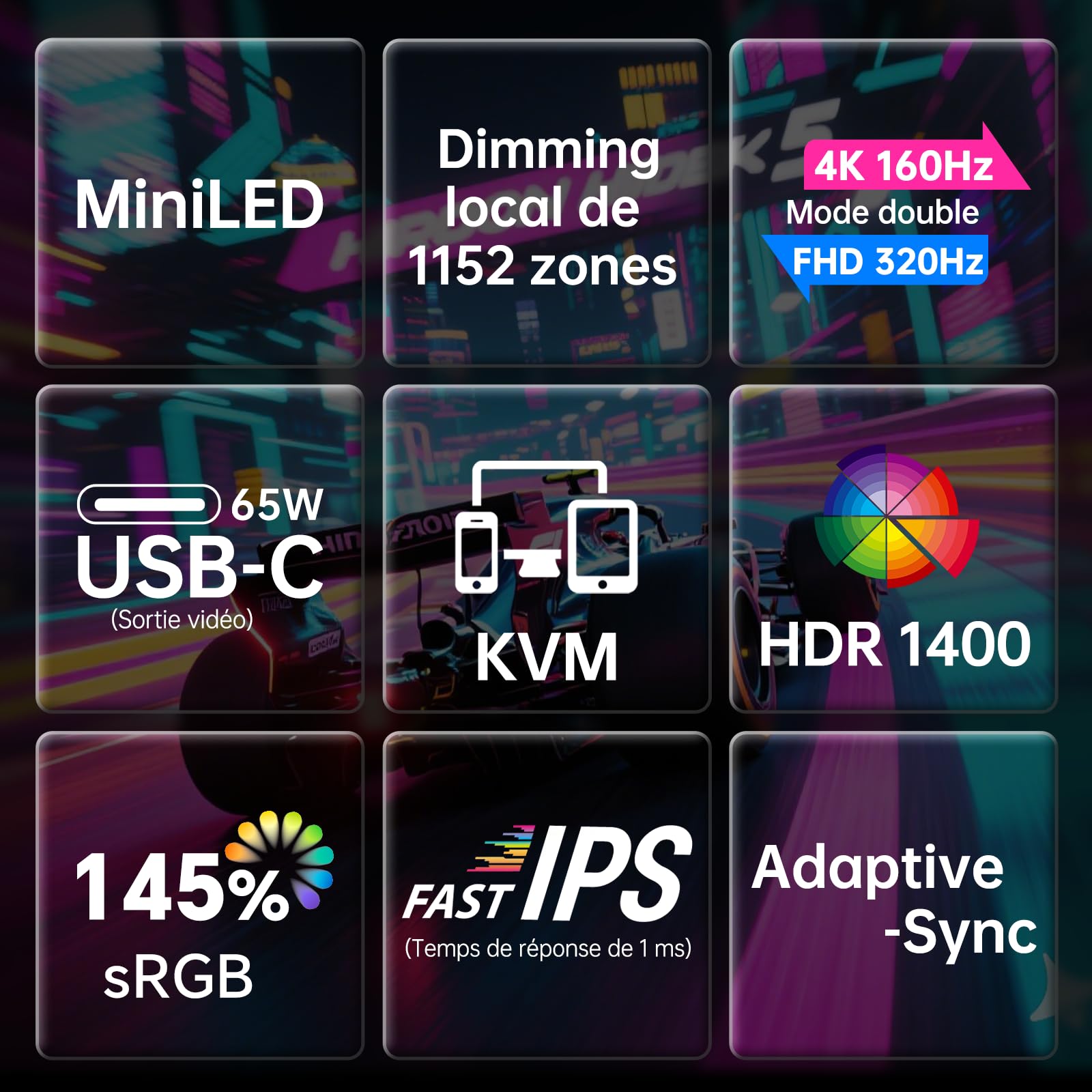 KTC Écran PC Gamer MiniLED 27 Pouces M27P6, 4K 160Hz / 1080P 320Hz Commutation Transparente, 1152 Zones de Gradation Locale, HDR1400, 1ms GtG, Adaptive Sync, 145% sRGB, KVM, Blanc