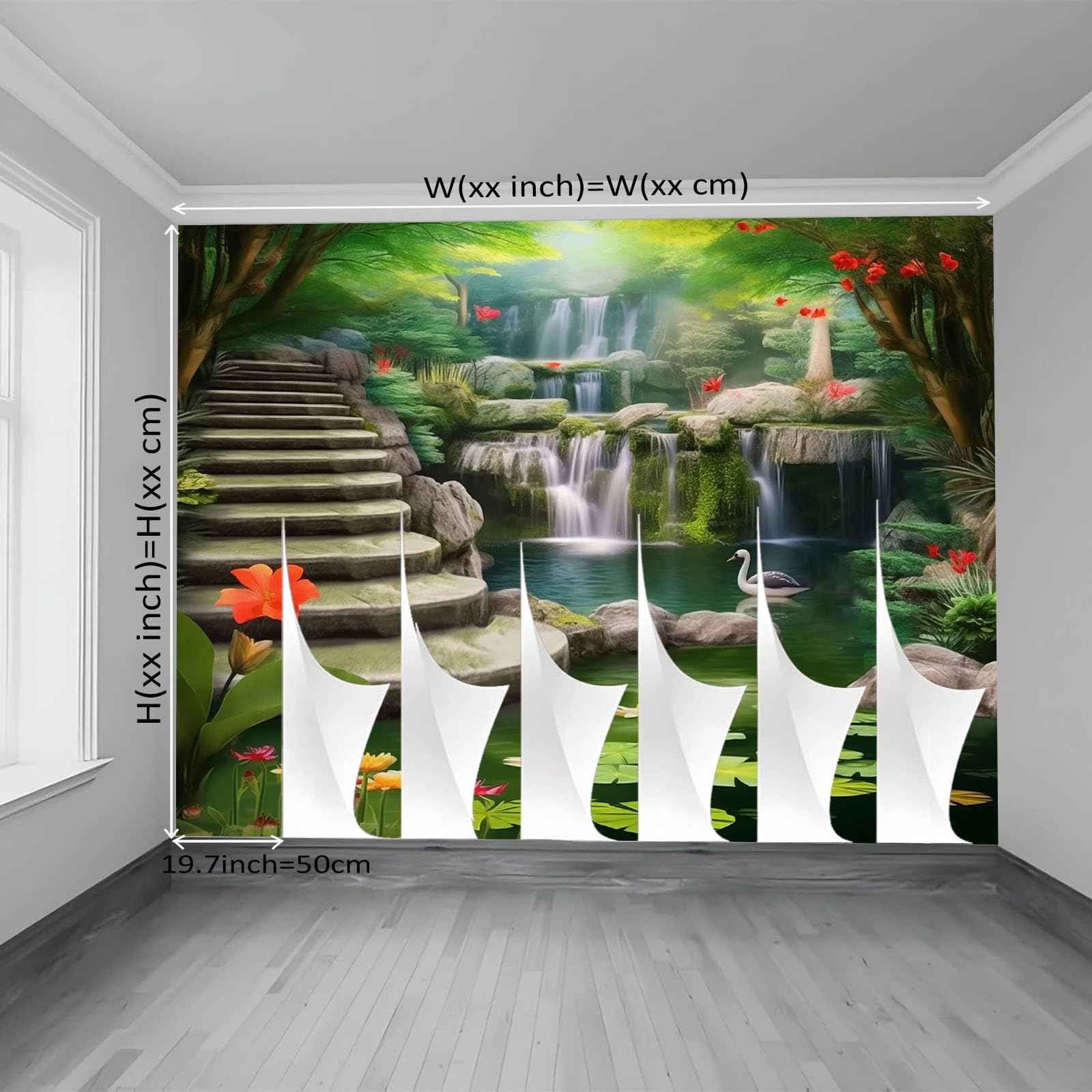 Tapeta 3D włóknina naturalna wodospad 3D 350 x 256 cm tapeta dekoracja ścienna do salonu sypialnia zielona