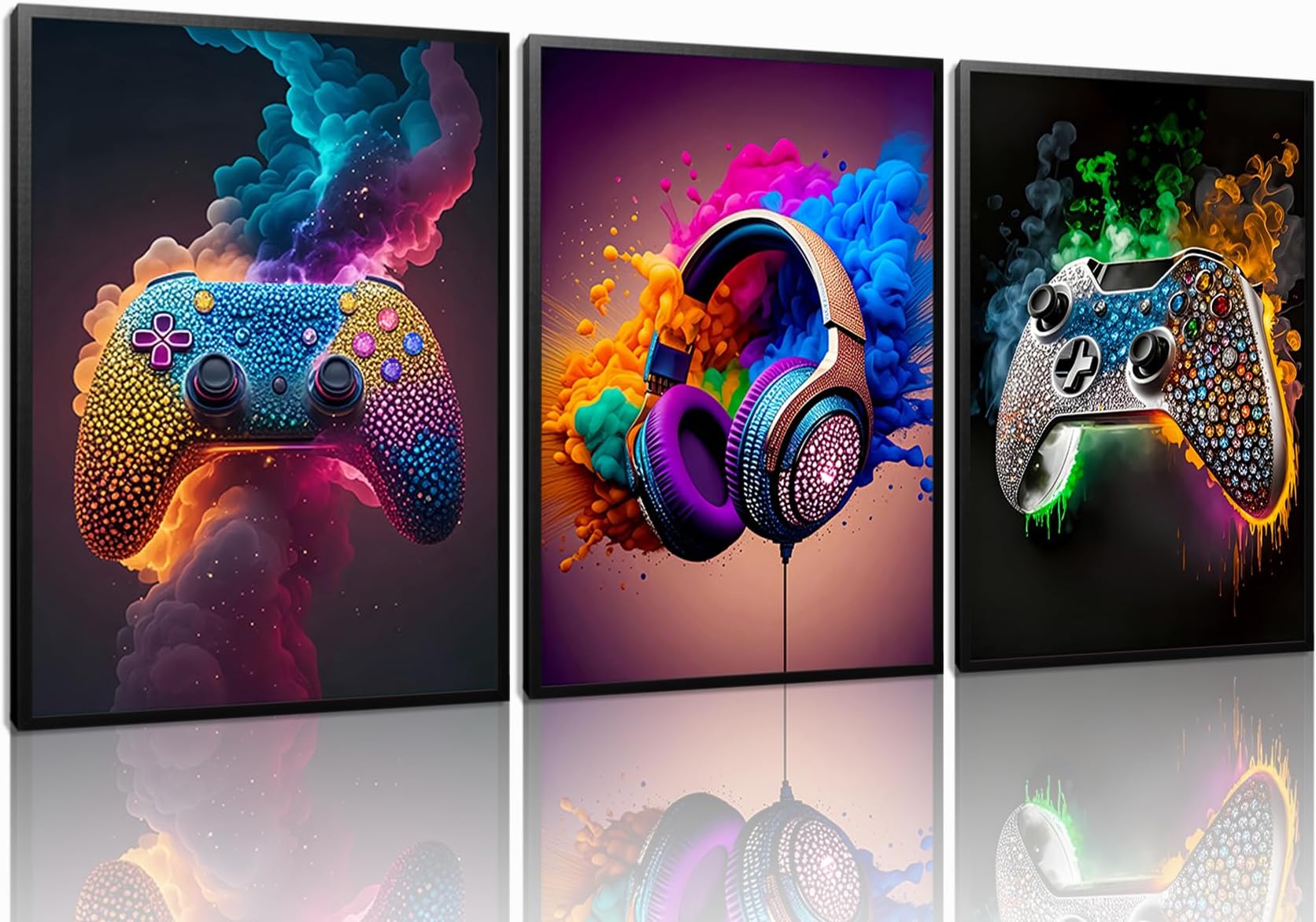 Game Posters Wall Art Set of 3, Gaming Room Teen Gamer Neon Wall Decor Paintings, Video Accessories Canvas Picture Prints for Boys kids Room Bedroom Decor 16x24 In Unframed