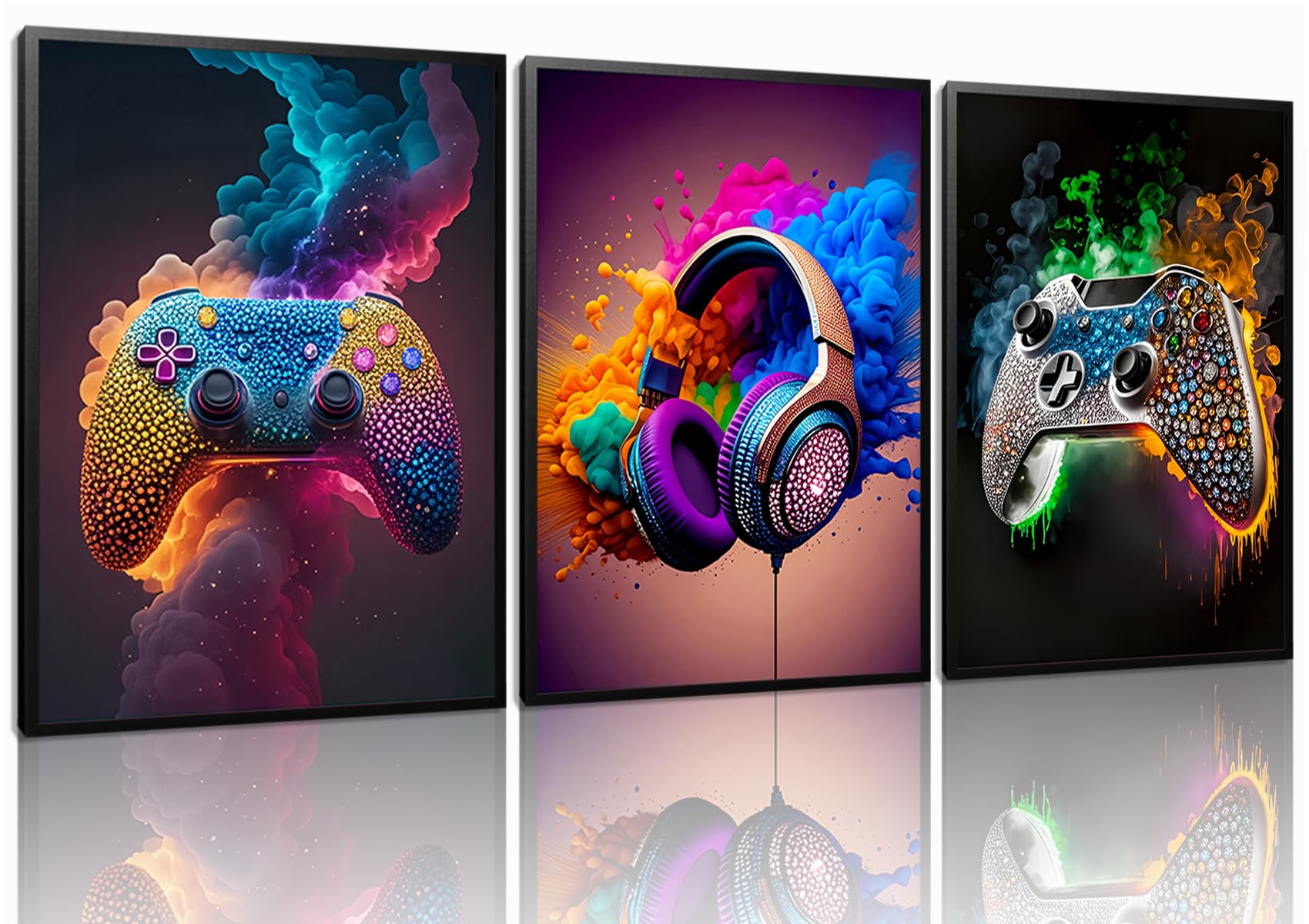 Game Posters Wall Art Set of 3, Gaming Room Teen Gamer Neon Wall Decor Paintings, Video Accessories Canvas Picture Prints for Boys kids Room Bedroom Decor 16x24 In Unframed