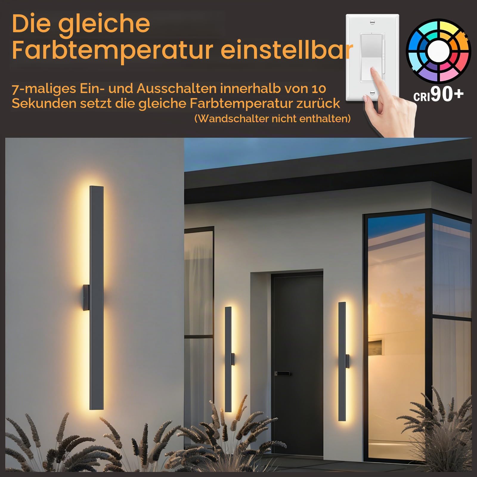 Klighten Wandleuchte Aussen 100CM/30W Wasserdicht IP65 Aluminium Außenwandleuchten 3000K 4000K 6000K, Lange Villa Aussenlampe für Villa, Garten, Terrasse, Balkon, Patio (Anthrazit)