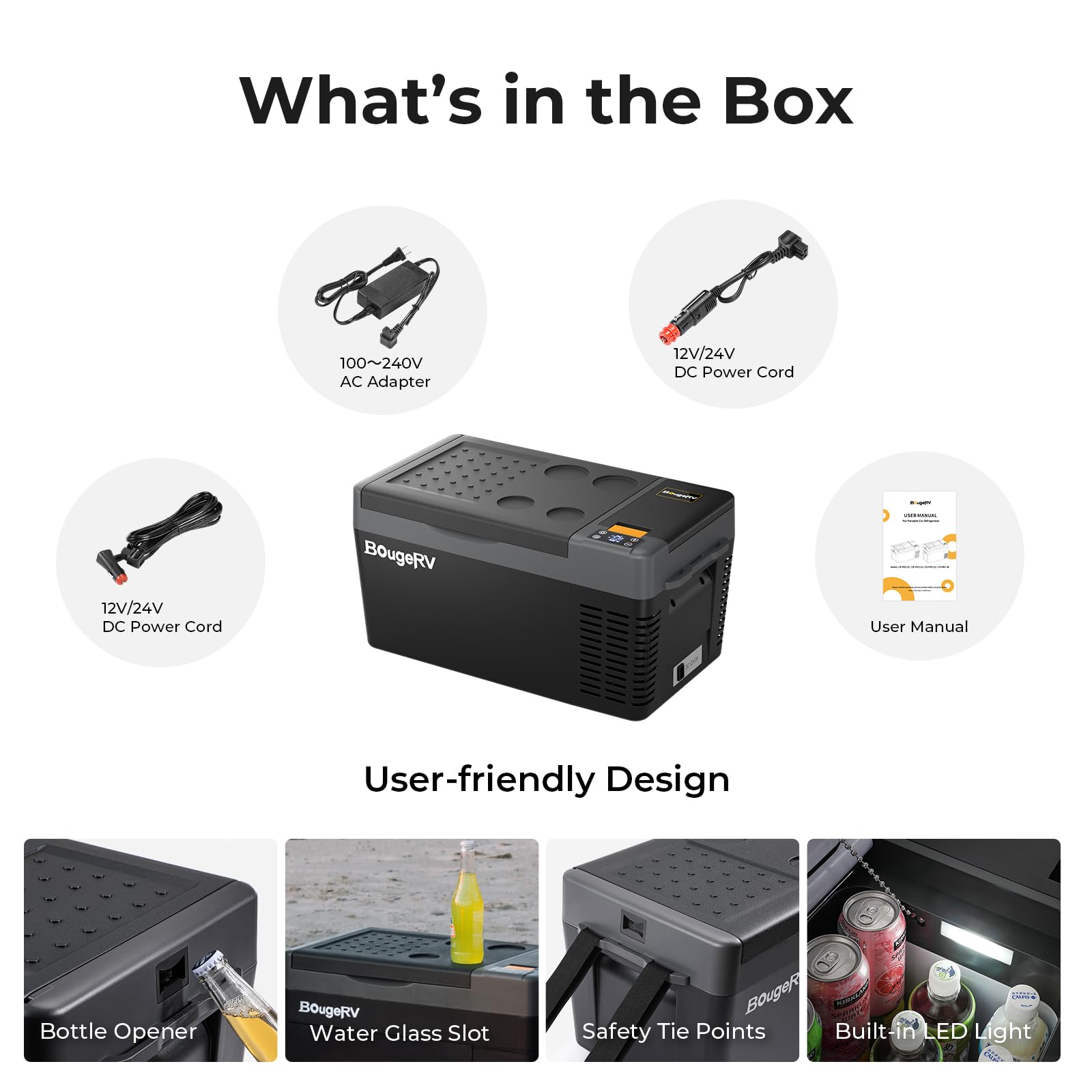 BougeRV CRPRO 12V Compressor Fridge Freezer 20L Car Fridge Portable Car Refrigerator 12/24V DC 110-240V AC for Camping Outdoor Travel Campervan RV Boat Home, -22℃ to 10℃, Battery Not Included — view 11