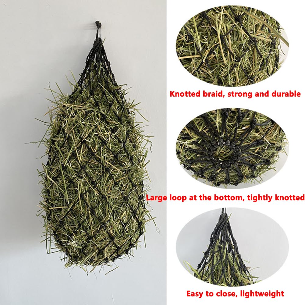 Red de Heno Caballos, Portátil Bolsa Comedero Malla Estrecha Heno Pienso, Seco Bolsa Hierba forraje paja Alimentación Lenta mejora la digestión Cabras Burros Ovejas (50inch1.6",Lake blue)