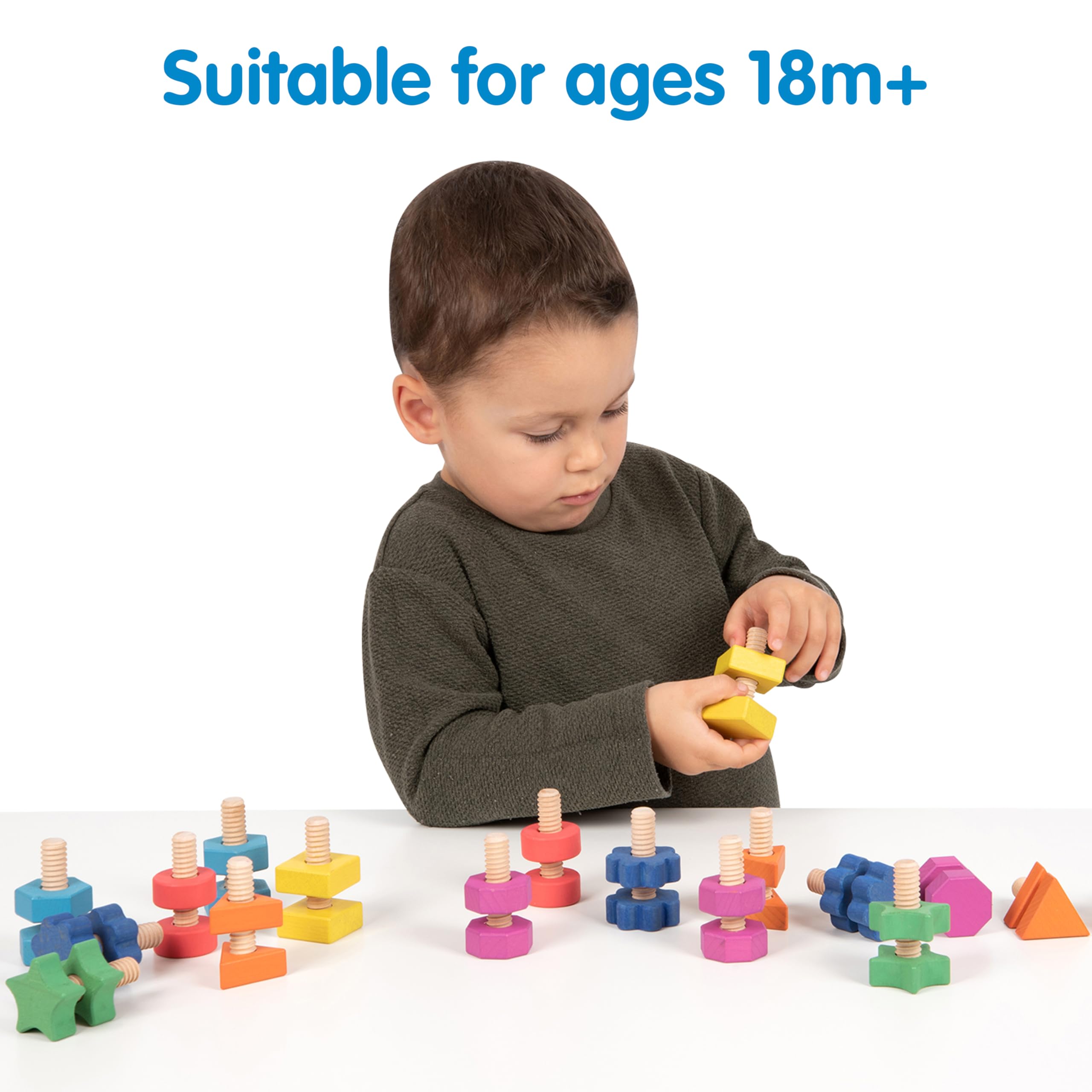 Set De 21 Tuercas Y Pernos De Madera Arcoíris De TickiT – Juguete Educativo Para Desarrollo De Coordinación Y Reconocimiento De Colores, Incluye Bolsa De Algodón, A Partir De 12 Meses