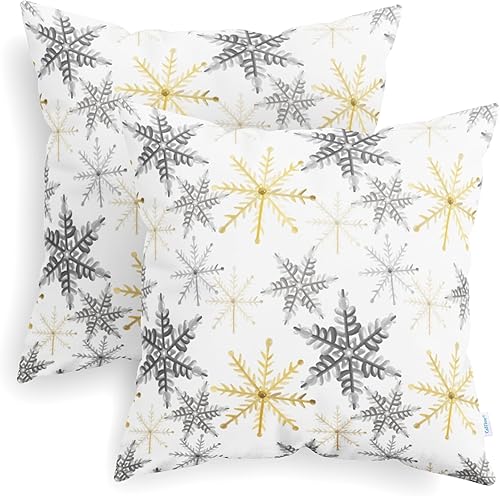 CaliTime Juego de 2 fundas de almohada de forro polar con estampado de copos de nieve navideños para sofá de vacaciones, decoración del hogar, 16 x