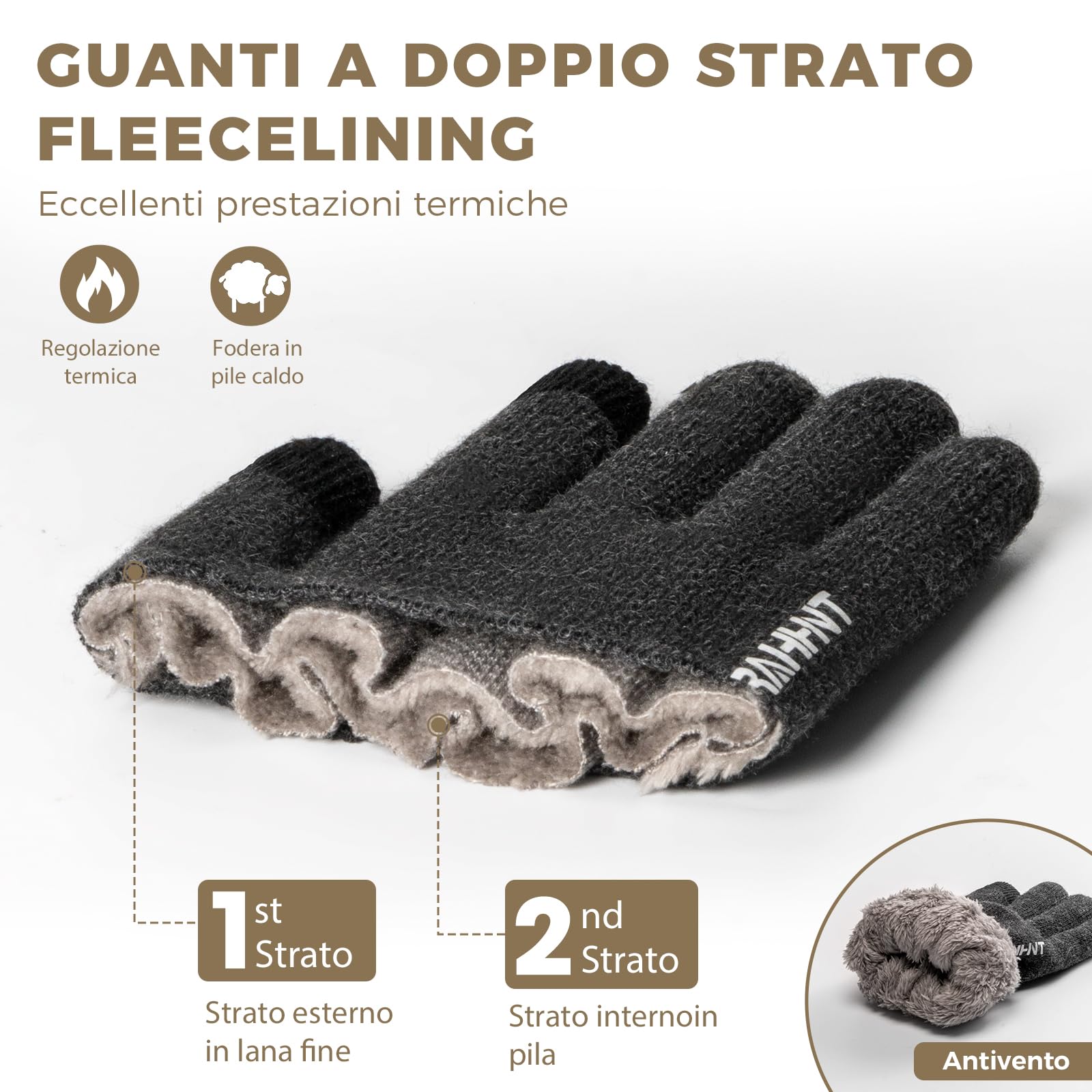 Rahhint Guanti Invernali Uomo Donna - Guanti Termici Uomo Antiscivolo - Guanti Lana Touch Screen Donna Guanti da Sci Smartphone Computer
