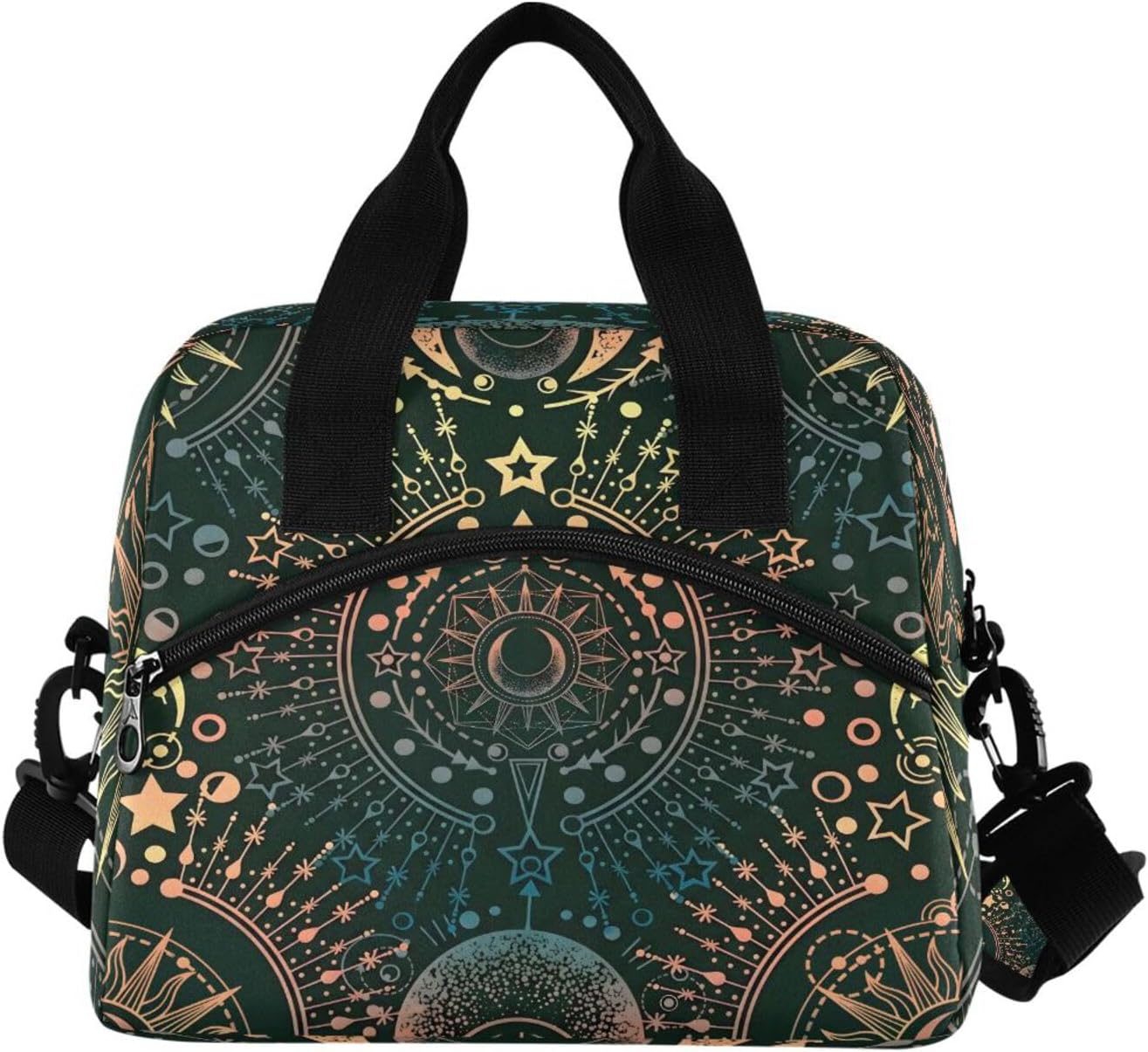 Insulated Cooler Lunch Bag Lunch Box Moon Sun Star Alchemy Magical for Office Work Picnic Hiking Beach Organizer with Adjustable Shoulder Strap