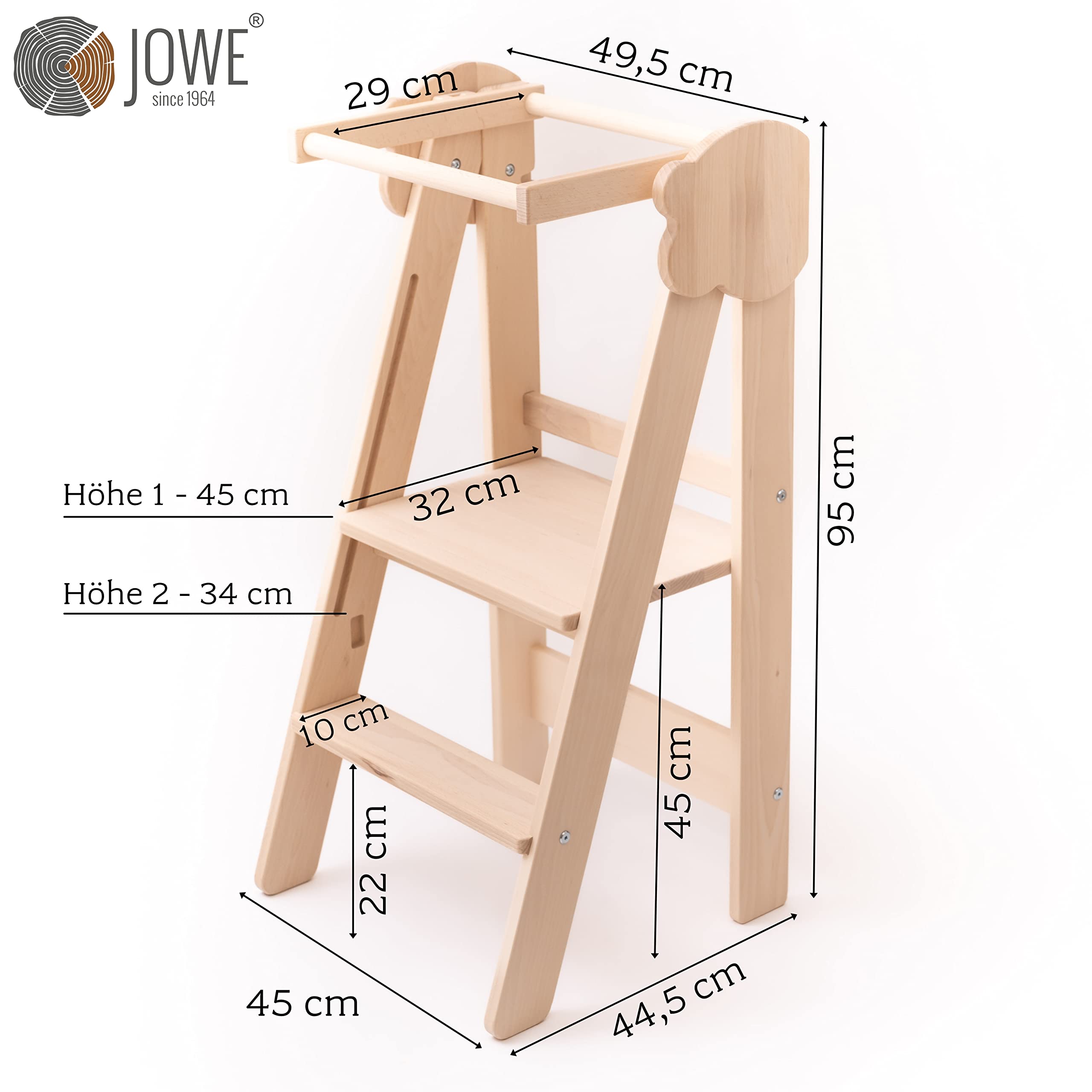JOWE Lernturm für Kinder | Learning Tower aus Massivholz | klappbar und höhenverstellbar