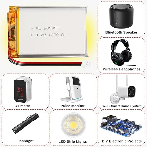 Miniatura 6 de 603450 3.7V 1200mAh LiPo Batería - Batería recargable de polímero de litio con placa de protección y conector Micro JST 1.25 para dispositivo