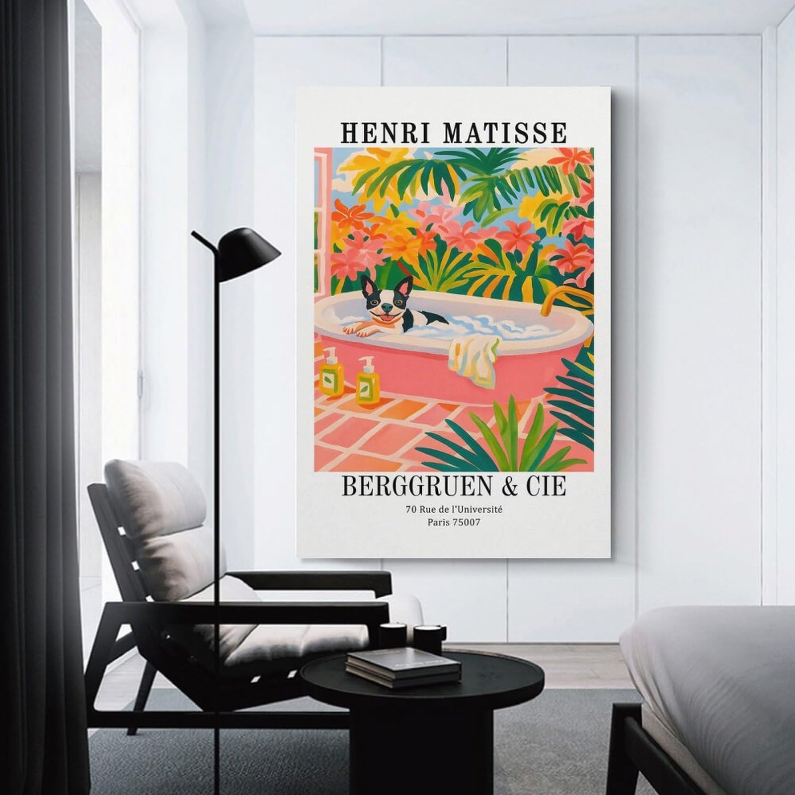 Junmoney Canvas Wall Picture Henri Matisse Dog in Bathtub Art Print, 24x36inch(60x90cm), for Study, Office Or Focused Interiors, Wall Art That Adds Style to Work Areas