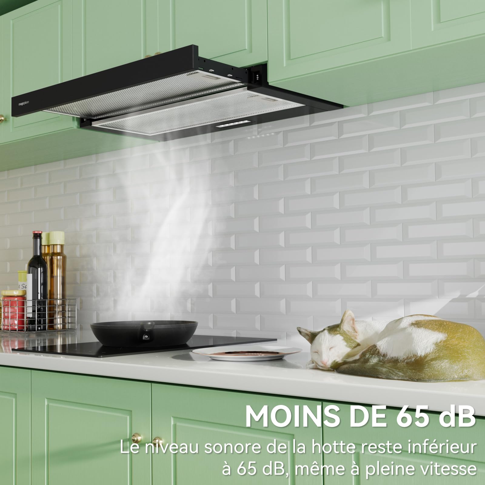 magicplux Hotte aspirante Téléscopique 60 cm Noir – 370 m³/h, Classe A, Éclairage LED, 60/65 dB, Extraction & Recyclage, Filtre à Charbon Inclus | 2 Vitesses,Classe A, Éclairage LED, 60/65 dB, Extraction & Recyclage, Filtre à Charbon Inclus