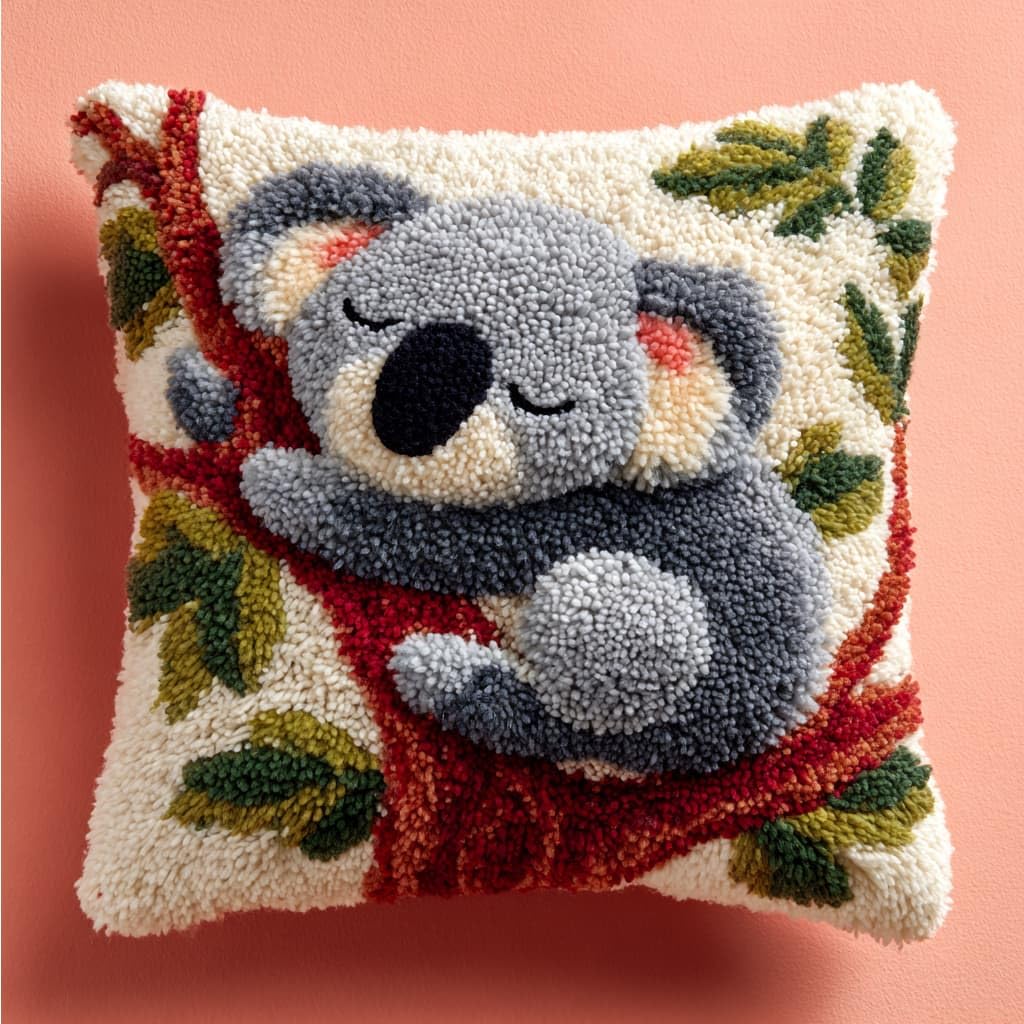 AxiangziK Latch Hook DIY Pillow Kit,Koala Cushion Cover 43X43Cm