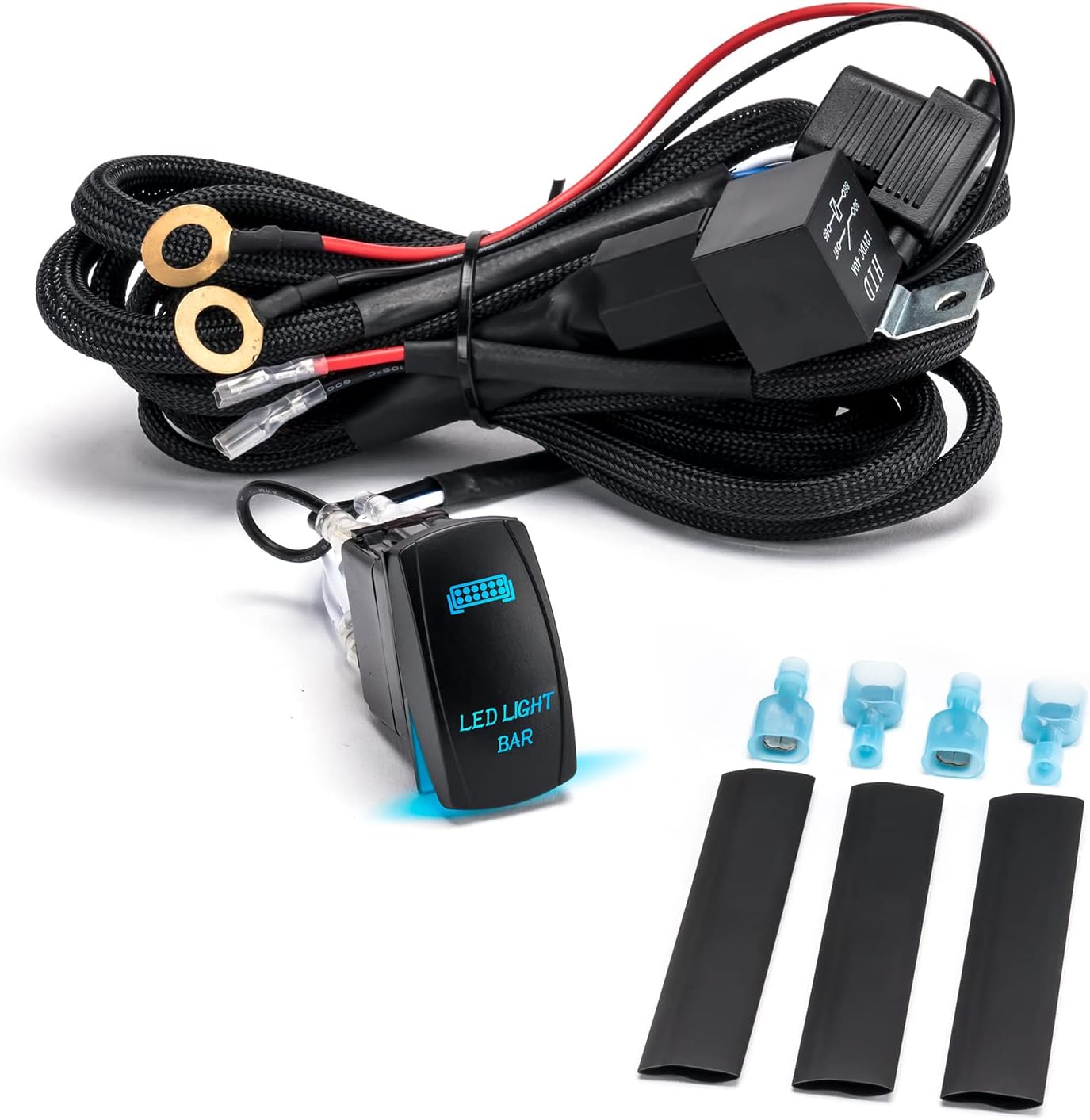 Wiring Harness 1 Lead, 12V 40A Nylon Wire Kit for LED Light Bars, Fog Lights, Driving & Work Lights with Heavy Duty On/Off Switch - Waterproof Truck, UTV, ATV, Boat, Off-Road Vehicles