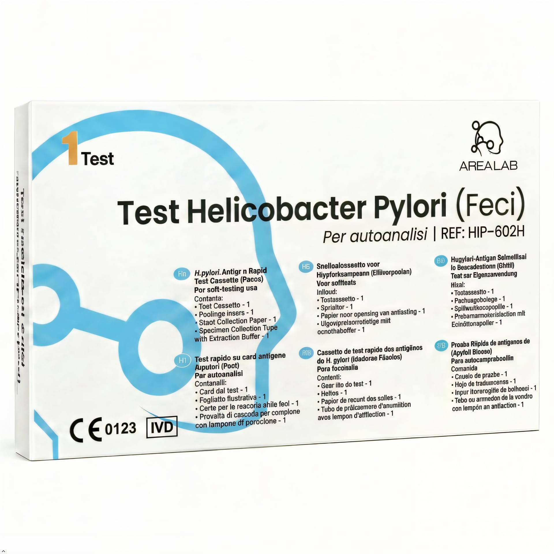 Test Helicobacter Pylori AREA LAB | Kit Analisi Feci per H. pylori | Dispositivo Medico Registrato al Ministero della Salute | Certificato CE | Risultati in 10 Minuti | 97,8% Precisione