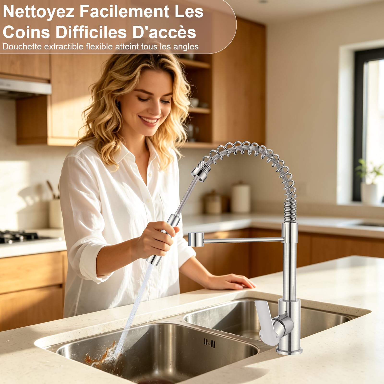 Robinet Cuisine avec Douchette Extractible et 2 Modes de Jet
