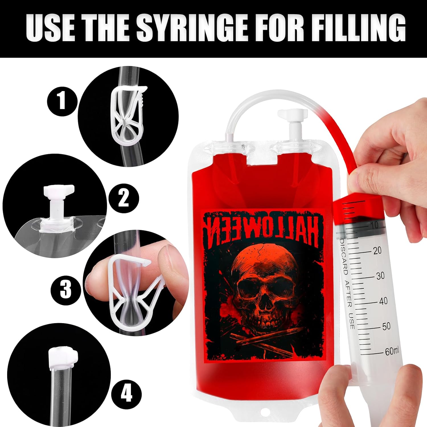 Garma 80 Packs Halloween Blood Bags for Drinks, 8 Design IV Bag Reusable Drink Pouches Containers with Syringes and Clips Pouch Prop for Vampire Zombie Hospital Theme Party Supplies