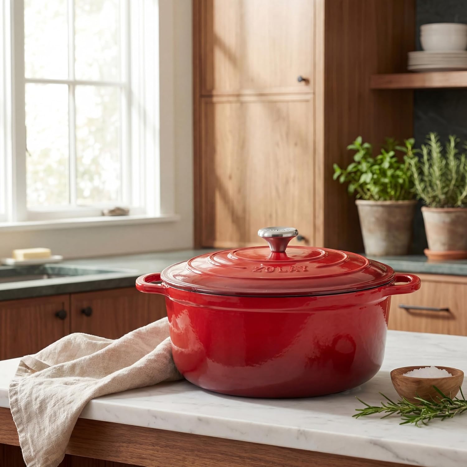 Zulay Kitchen 6 Quart Enameled Cast Iron Dutch Oven Pot with Lid – Premium Durability & Oven Safe up to 500°F – Heavy Duty Cookware Perfect for Bread Baking, Stews, Braising & Roasting - Red - Image 2