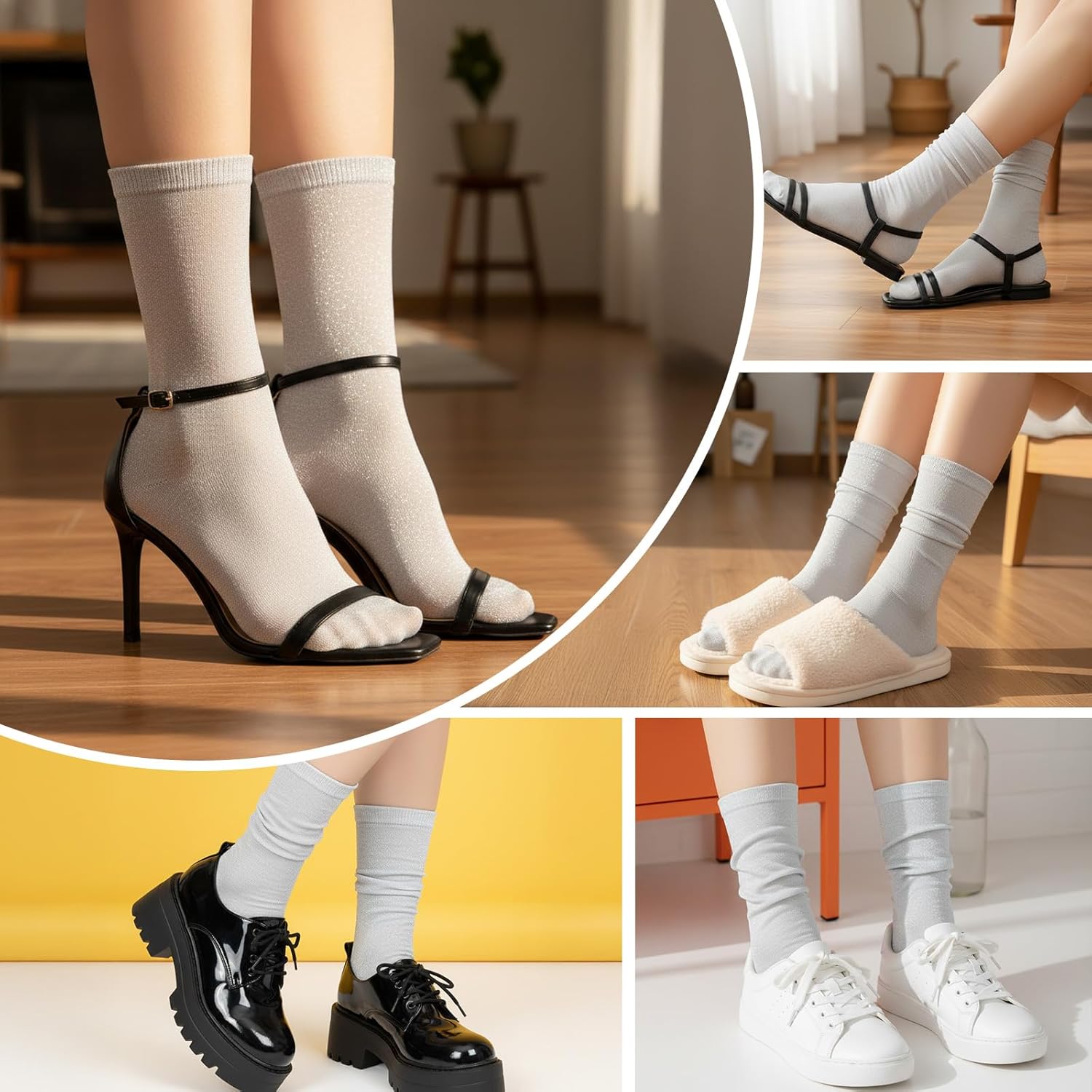 5 Pairs Women's Novelty Glitter Ankle Socks Shiny Metallic Glitter Crew Socks Novelty Casual Sock Retro Bling Ankle Sock for Women Girls - Image 2