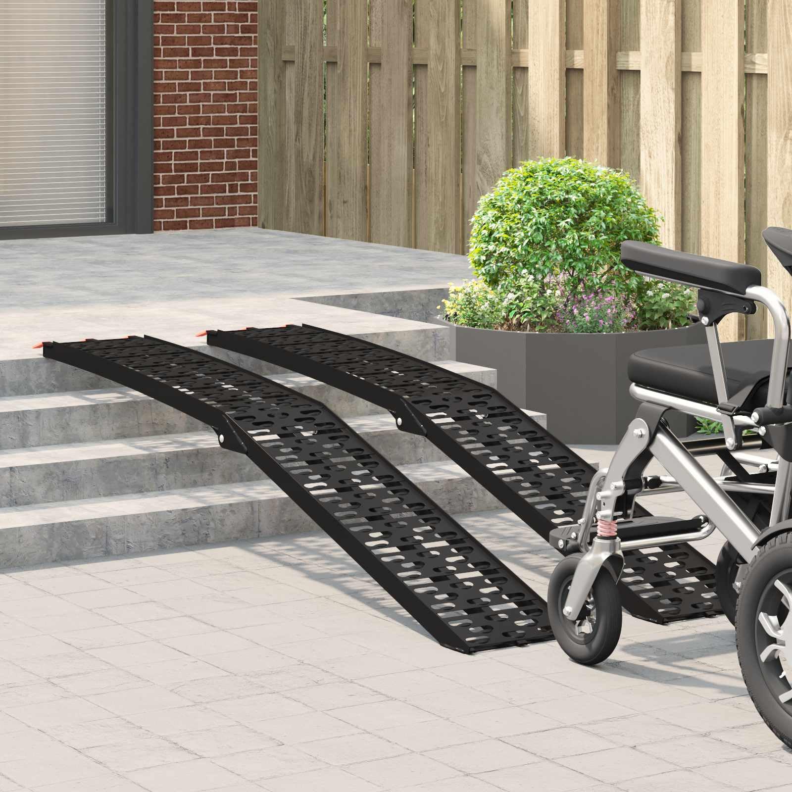 2er Set Motorradrampe Klappbar 222cm, Auffahrrampe aus Aluminium, 680kg Traglast pro Set, Verladerampe für Motorrad, Roller, Rasenmäher