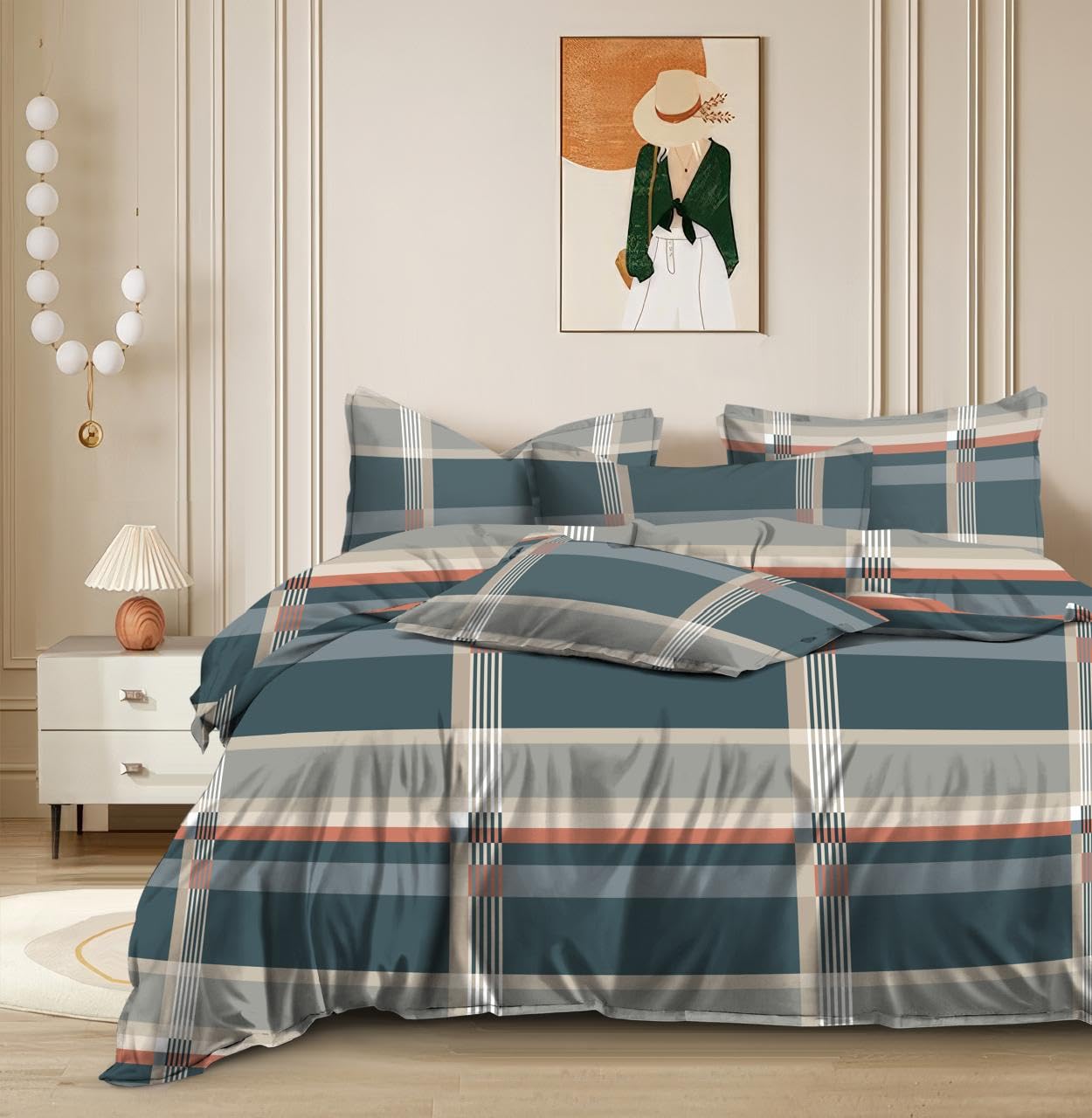 THE HOME STYLE Supersoft Cotton Feel Glace Cotton Elastic Fitted Printed Queen Size Double Bed Bedsheet wih 2 Pillow Cover (60"x78", Terra Tones)