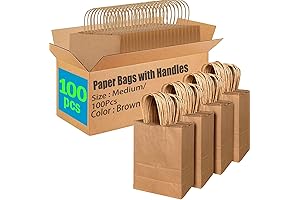 AlexHome 100 Pcs Brown Paper Bags with Handle, 8x10x4 inch, perfect for Grocery
