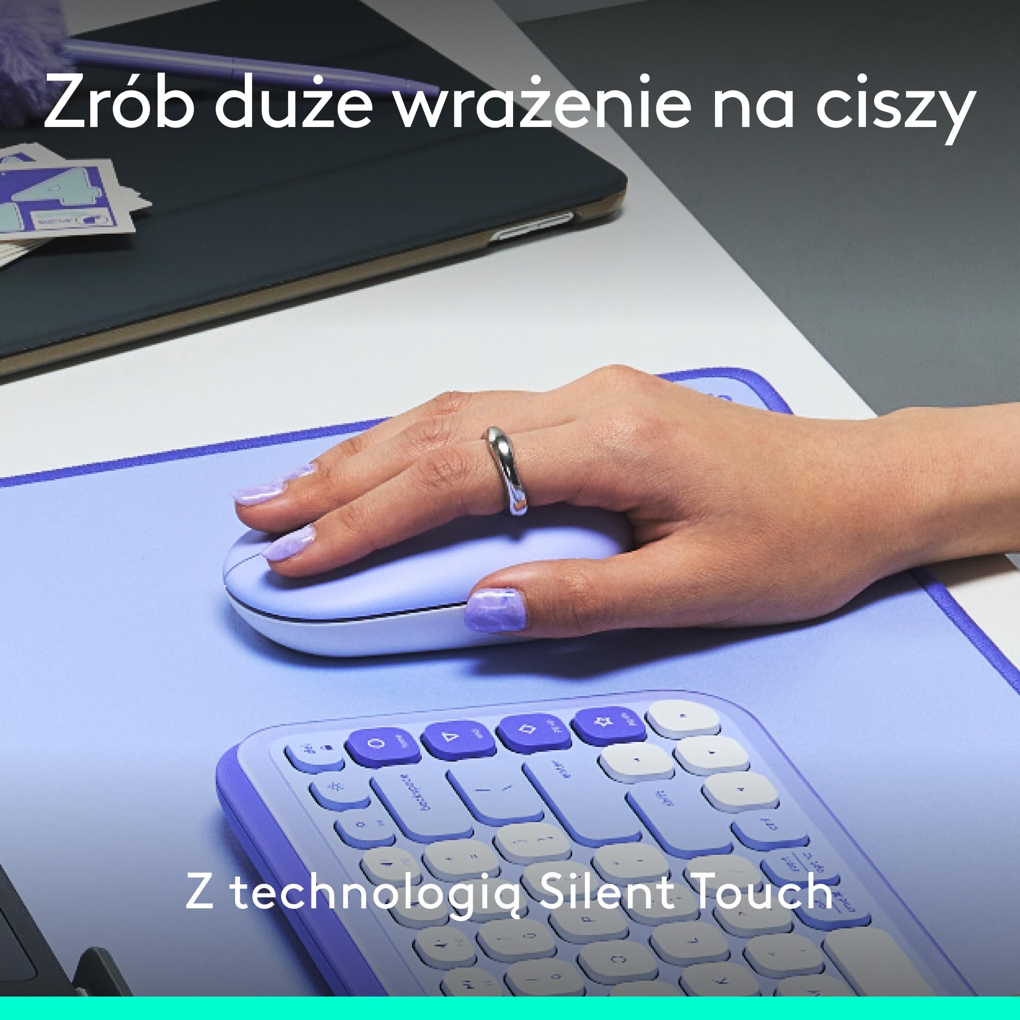 Logitech POP Mouse, przenośna bezprzewodowa mysz Bluetooth z programowalnymi przyciskami, cichymi kliknięciami, z łatwym przełączaniem Easy-Switch, laptopem, tabletem, komputerem PC — Liliowy