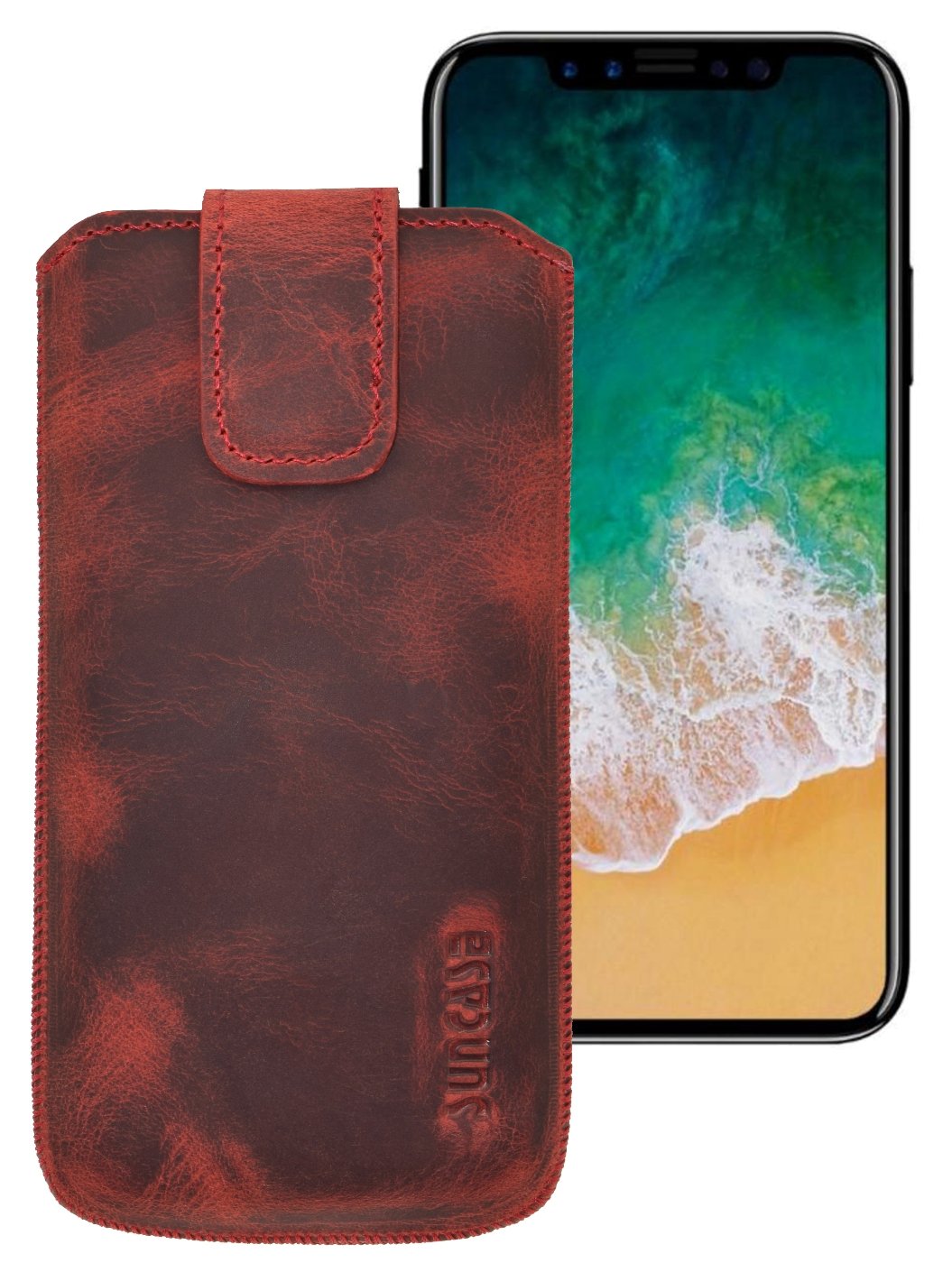 Suncase - Custodia in Vera Pelle per iPhone X con Linguetta di
