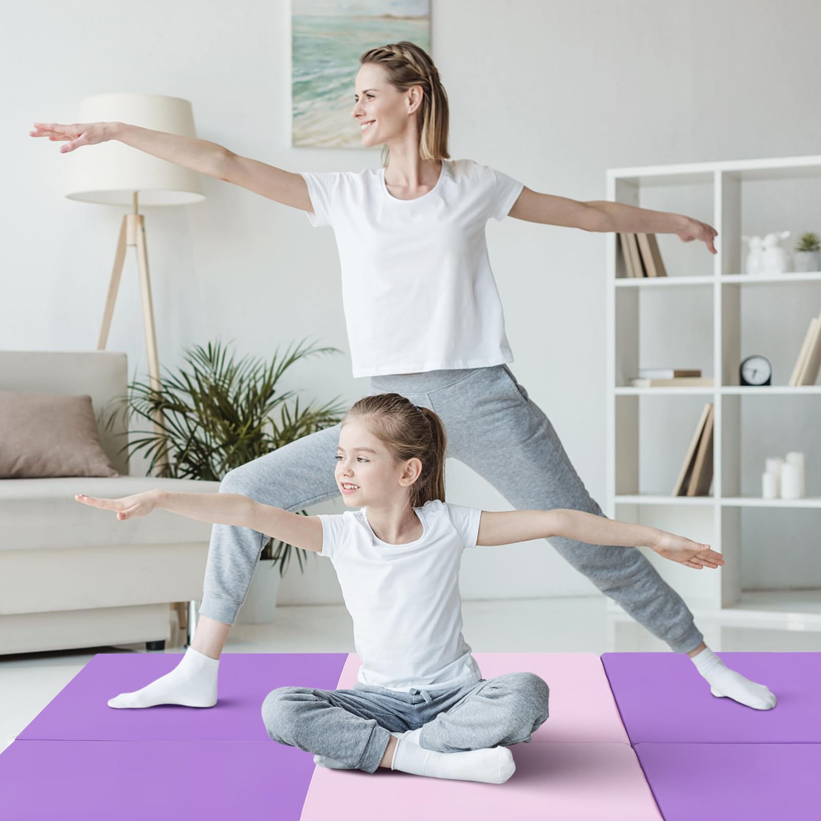 COSTWAY 180 x 60 x 5 cm Colchoneta de Gimnasia Plegable, Esterilla de Gimnasia con Superficie Impermeable y Algodon Perlado, Estera Suave de Yoga con 2 Asas para Niños Adultos