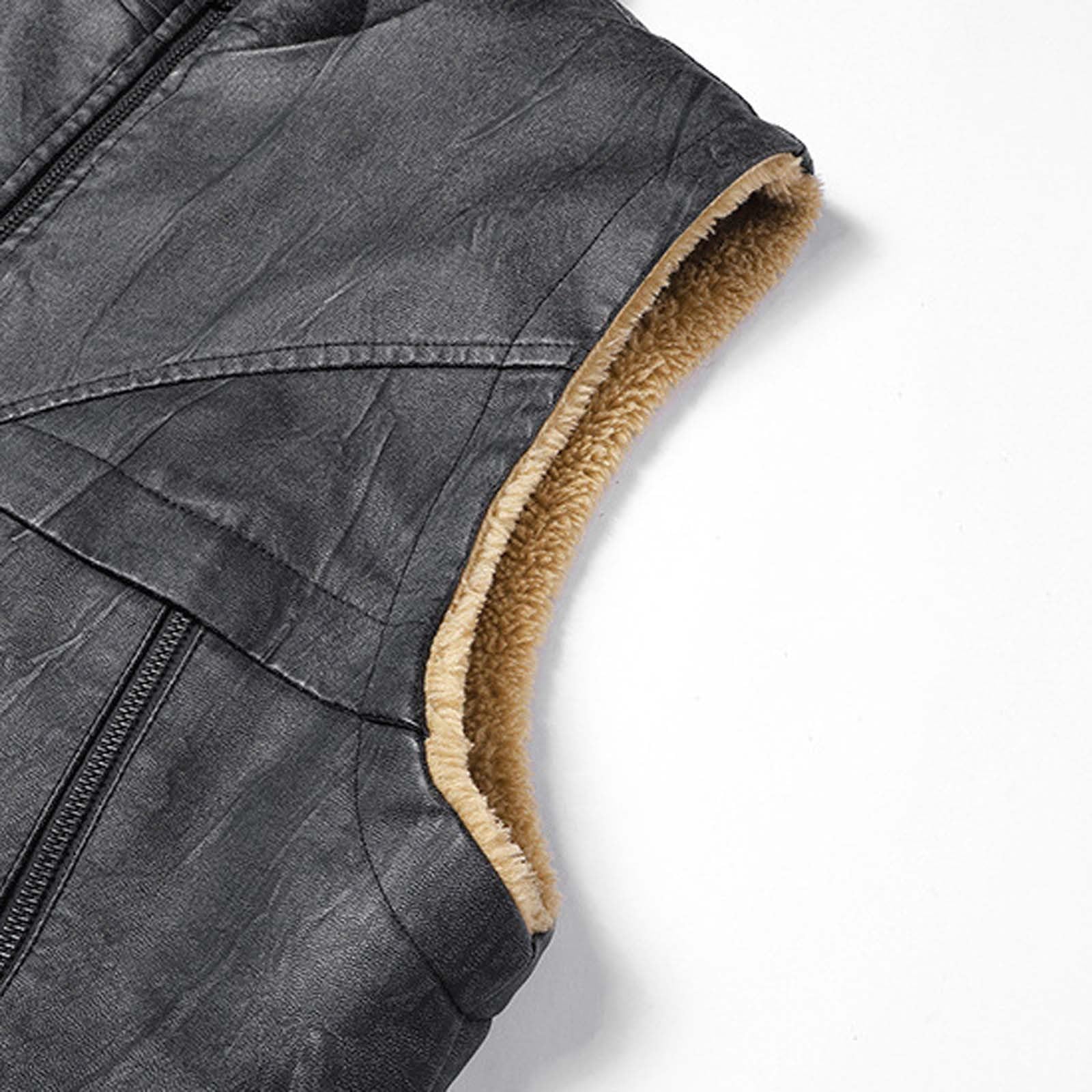 Generisch 2026 Gepolsterte -Lederweste Herren Outdoor-Sport Warmes Unterhemd Schultern Arbeitskleidung Taschenweste (Grey, XXL)
