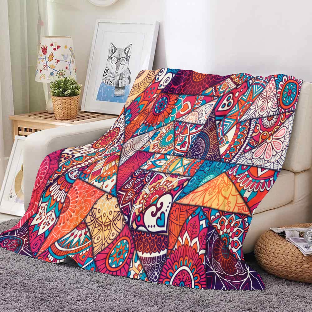 Himlaya Plaid Couverture Polaire en Flanelle Doux et Chaude Imprimé Patchwork Mandala Coloré Couverture en Microfibree Hiver Couverture de Lit pour Adultes et Enfant (Couleur G,150x200cm