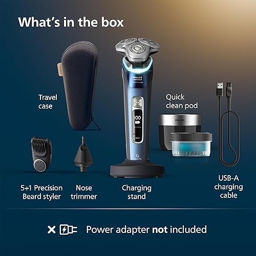 Miniatura 7 de Philips Norelco Shaver i9000 Prestige, afeitadora eléctrica en seco y húmedo, Mystic Aqua, tecnología SenseIQ, sistema de triple elevación y corte,