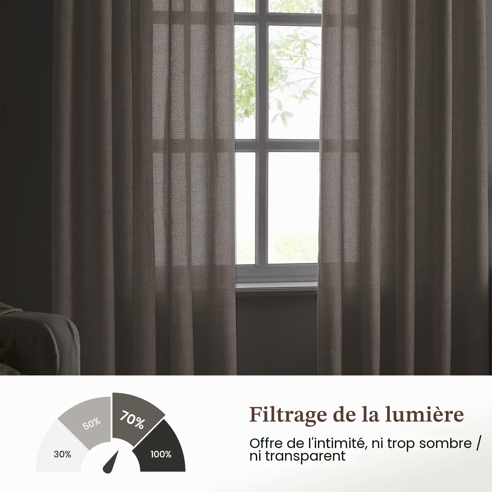 Melodieux Rideau Ruflette 260cm Hauteur - Rideau Galon Fronceur Occultant, Rideau Thermique Anti Chaleur pour Fenêtre, Salon, Chambre à Coucher (Beige, Lot de 2)