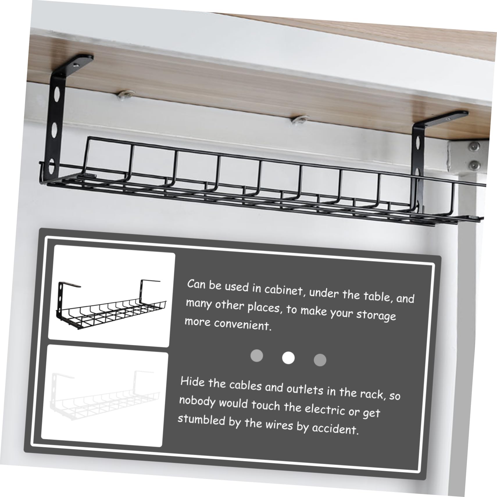 Organisateur de Câbles sous Bureau Fer Robuste Rangement et Gestion Câbles Plateau de Rangement pour Prises et Électriques Installation Facile pour Bureau Noir