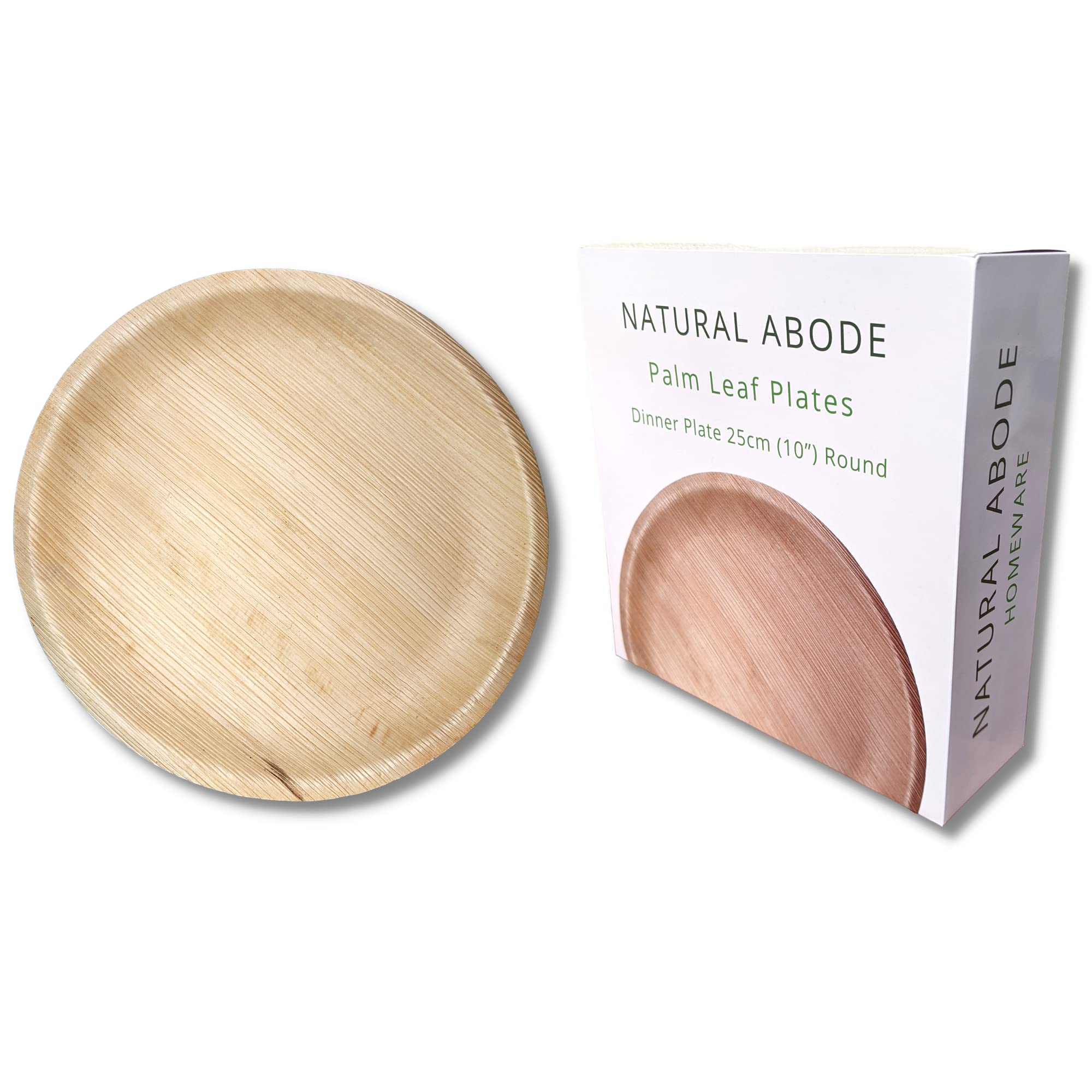 Natural Abode Disposable Palm Leaf Round Dinner Plates 25 Pieces 25cm (10inches) | Natural Eco-Friendly and Biodegradable | Ideal for Outdoor Dining, Parties, Camping, picnics, BBQs