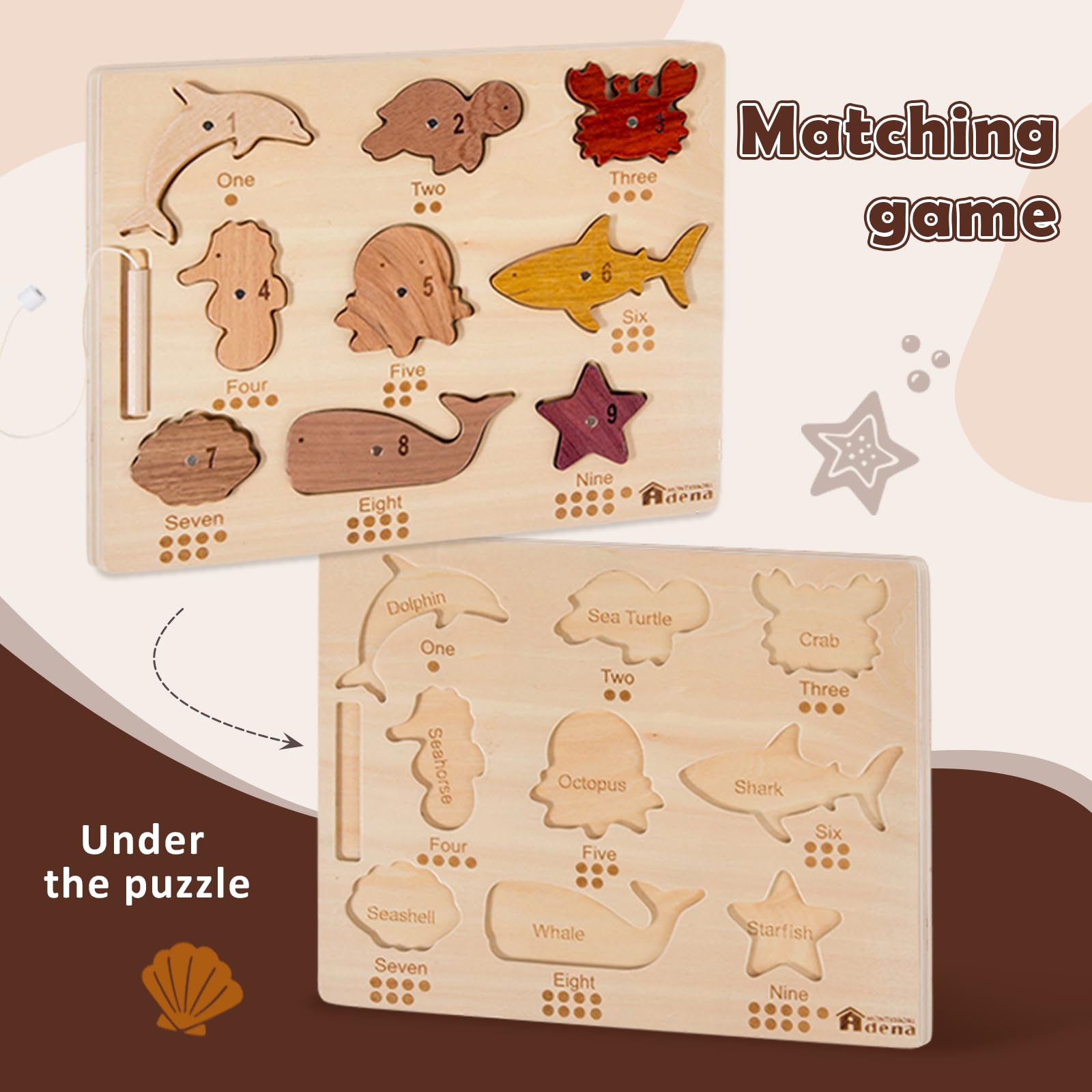 Magnetyczna drewniana gra wędkarska dla maluchów 1-3, puzzle Montessori z liczącymi numerami, magnesy dla dzieci 3-5, drobne umiejętności motoryczne, prezenty dla dziewczynek i chłopców
