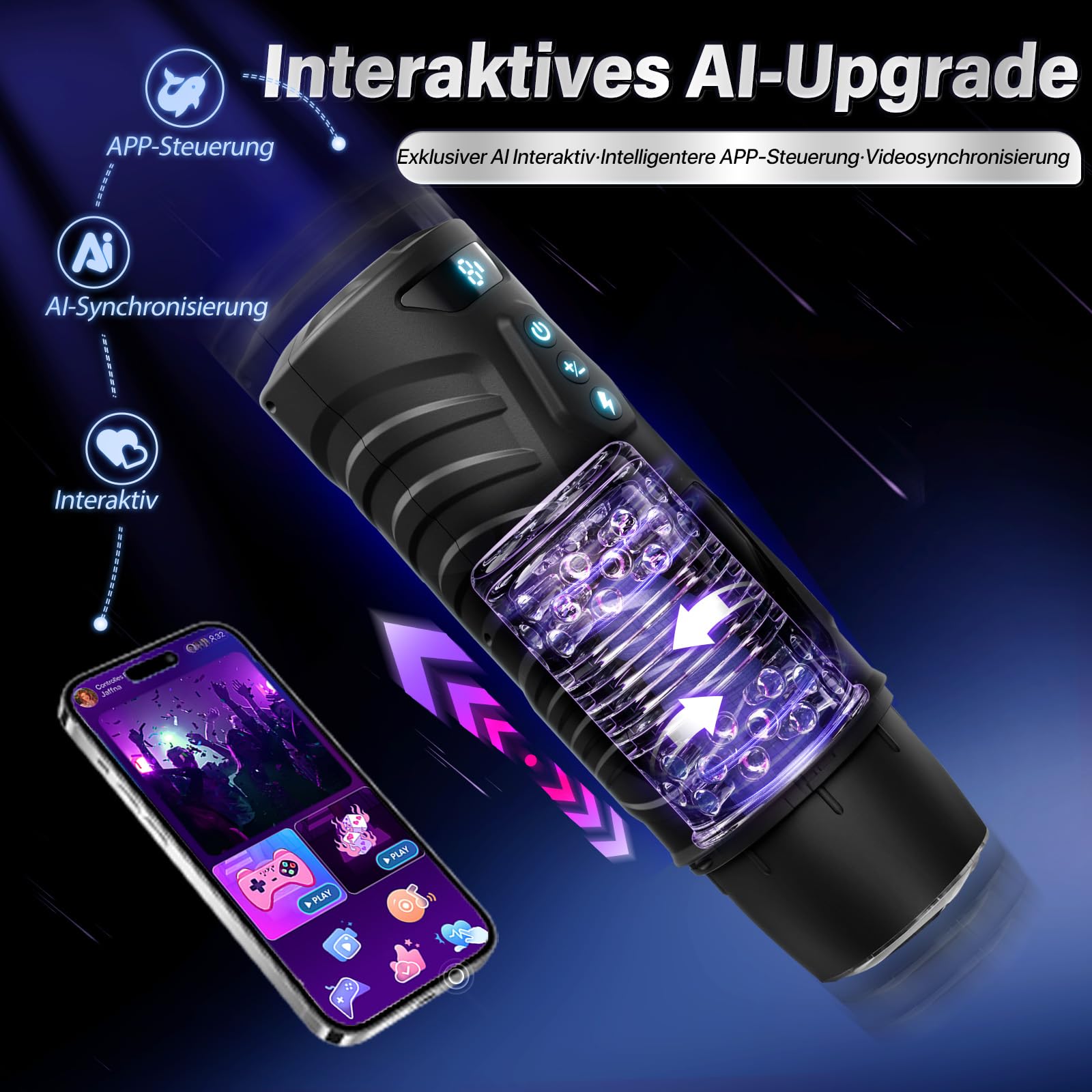 Un'applicazione interattiva basata sull'intelligenza artificiale appositamente progettata gli accessori erotici maschili,dotata un masturbatore mani libere offre 7 modalità avanti indietro e rotazione