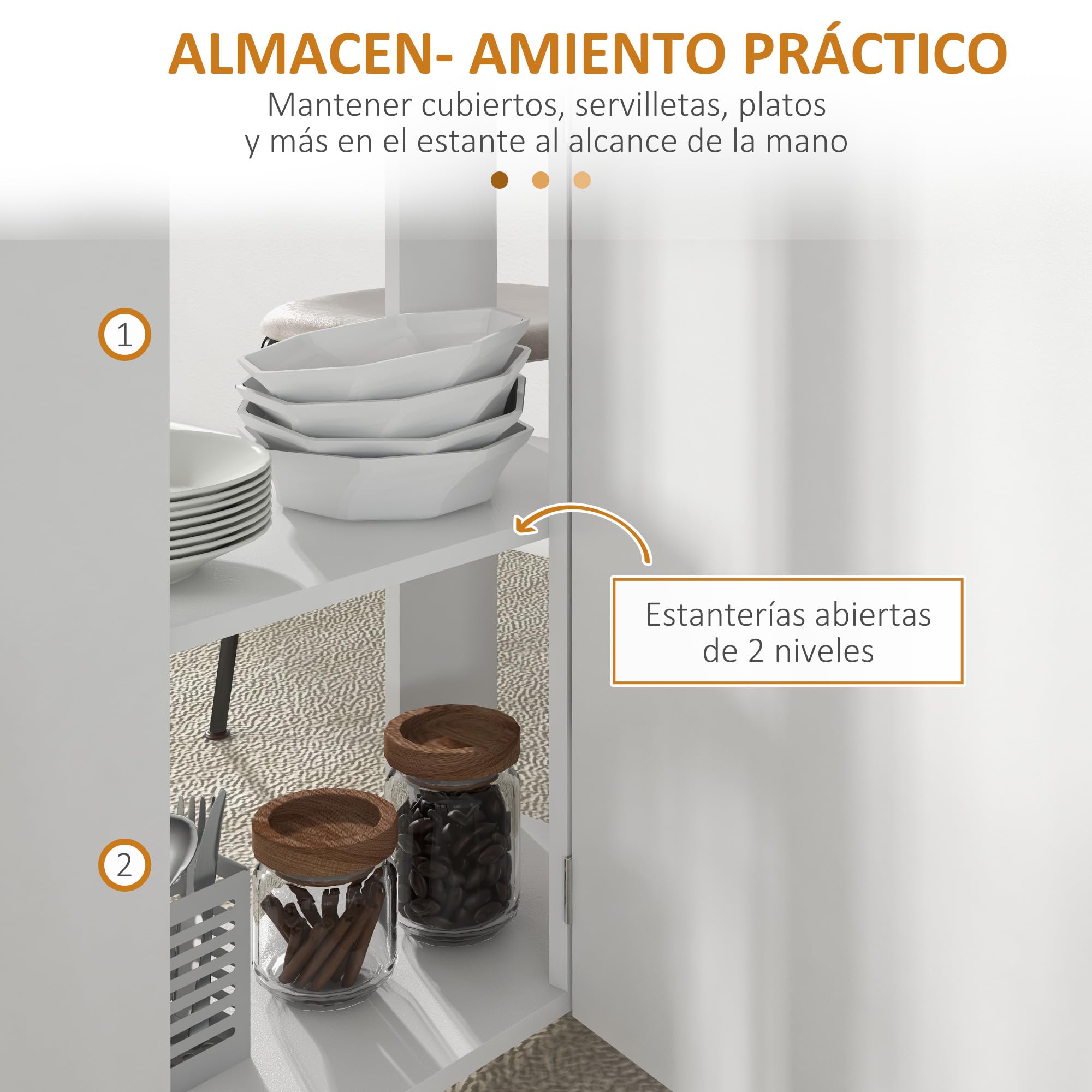HOMCOM Mesa de Comedor Plegable Mesa de Cocina Moderno con Ruedas Laterales Abatibles y 2 Estantes Abiertos Carga 80 kg 120x60x77 cm Blanco