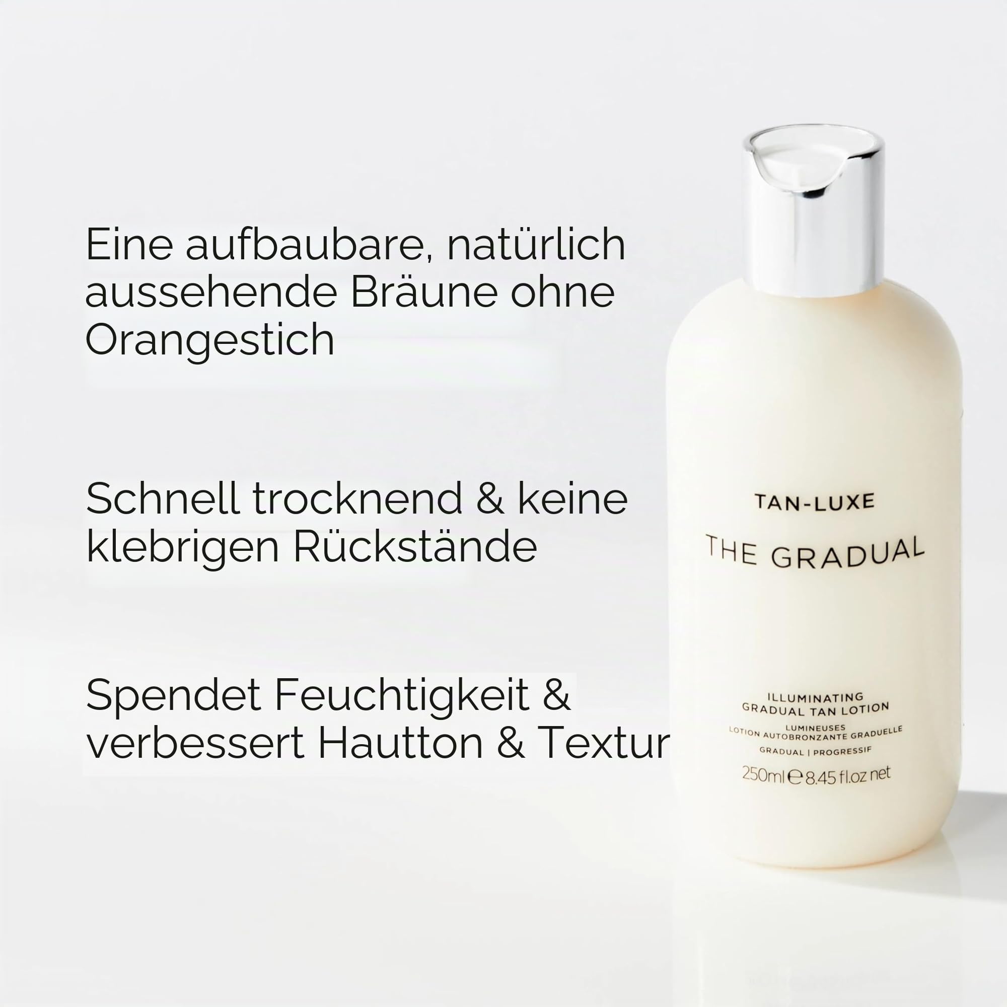 Tan Luxe THE GRADUAL Selbstbräunungslotion, (250 ml) Selbstbräunende Hautpflege mit allmähliches Leuchten, tierversuchsfrei und vegan