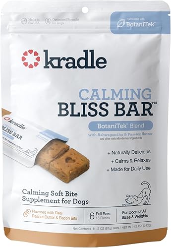 Kradle Bliss Bar - Barra calmante para perros, horneado suave (paquete de 6), alivio de la ansiedad del perro para ansiedad por separación, truenos,