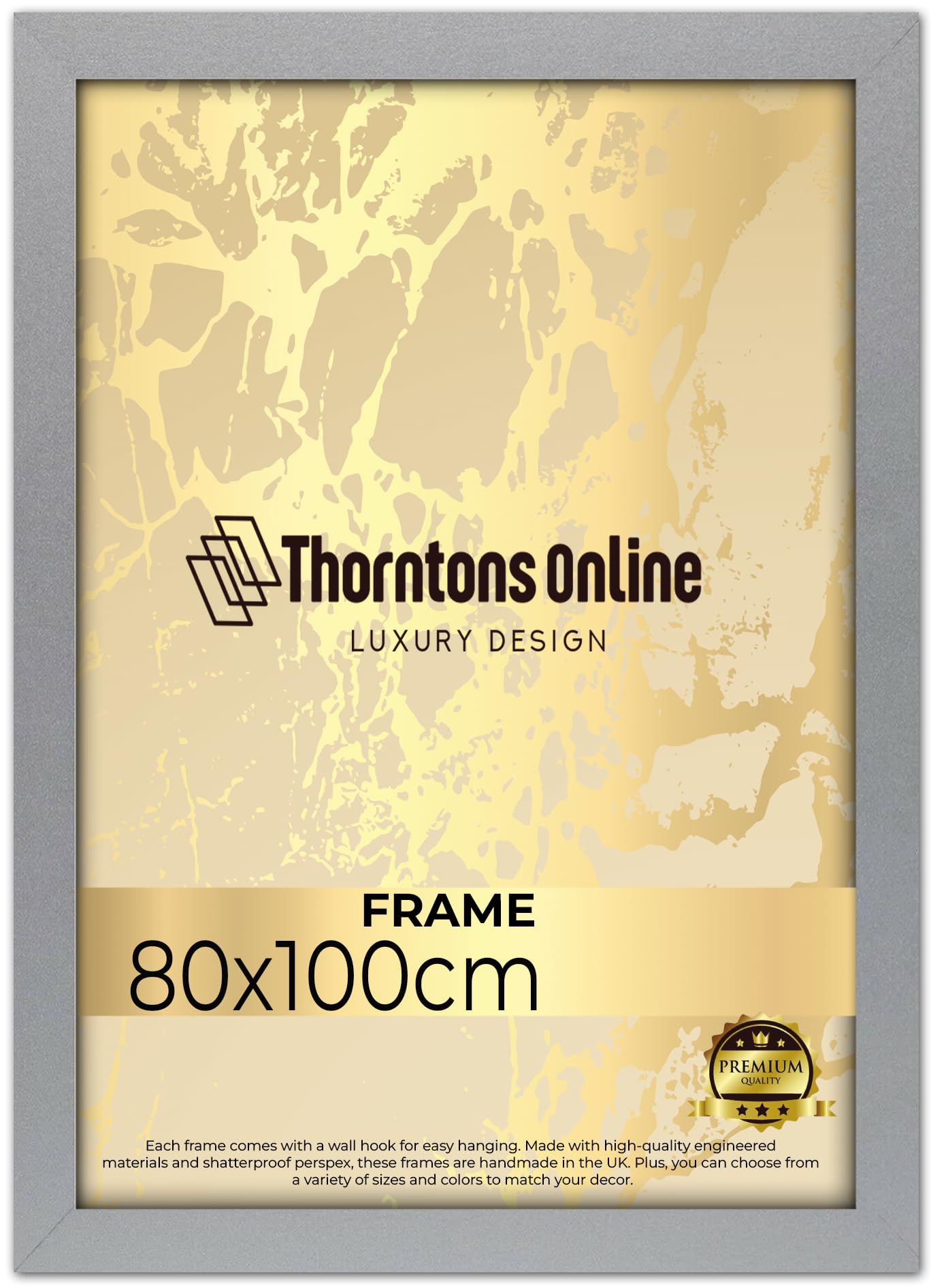 Thorntons Silver Extra Large Gallery Picture Photo Frame 80x100cm With Clear Perspex Front & Wall Mounting-Solid MDF Wood-Horizontal and Vertical Wall Display-100cm x 80cm (Silver)