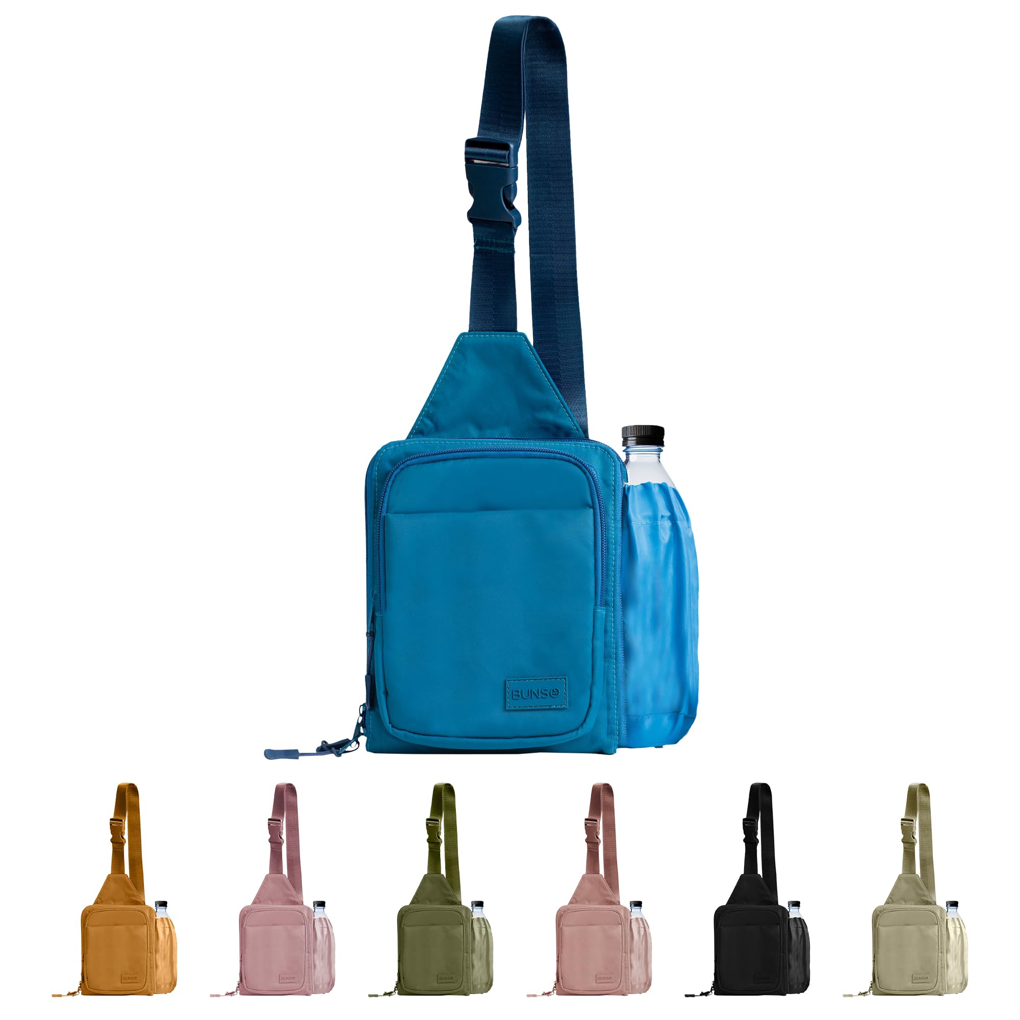 BUNSO Everyday Small Crossbody Bags for Women, Water-Resistant Sling Bag for Men with Waterbottle Holder, 7” x 2.5” x 9”