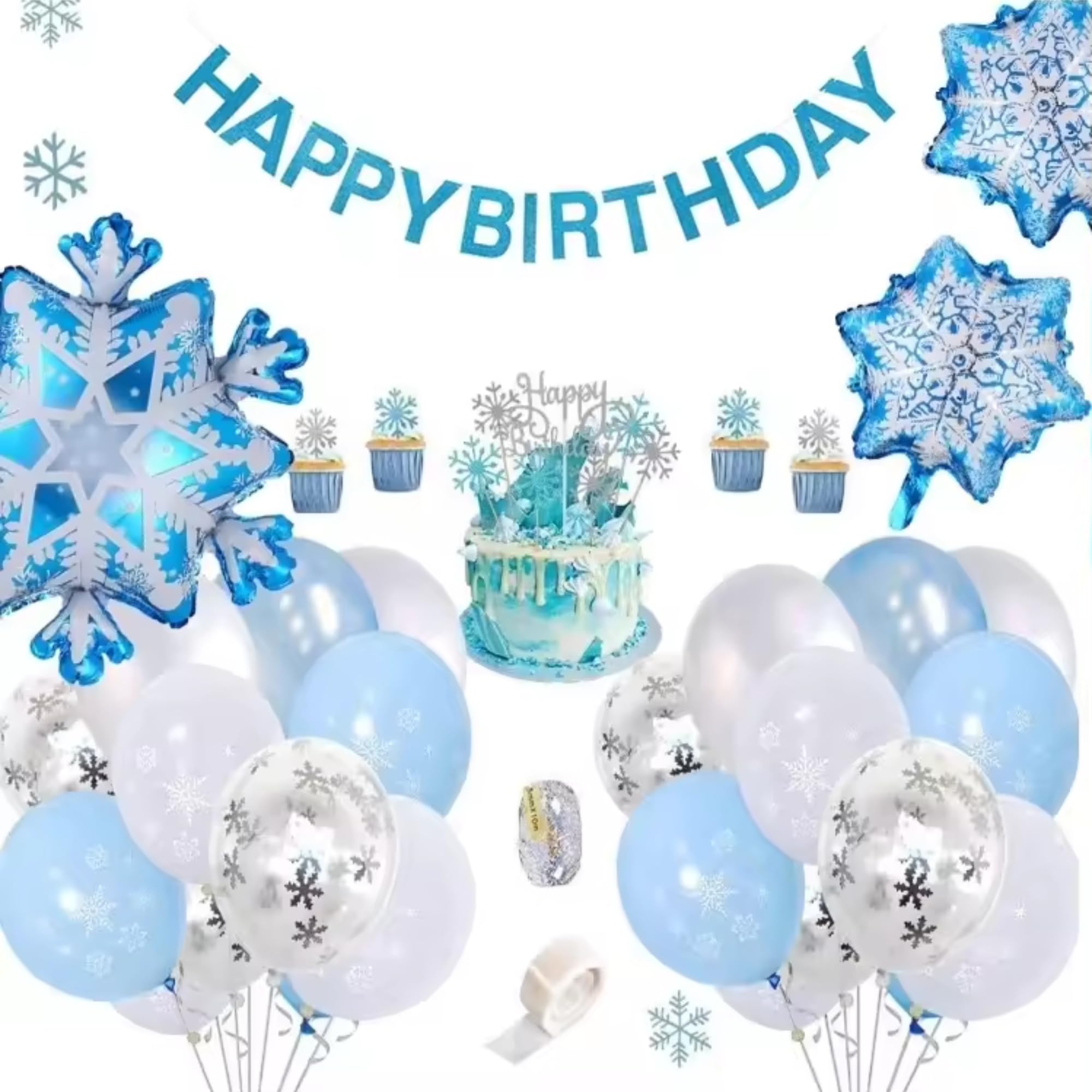 Theme Birthday Party Decoration Set with Latex, Foil, Confetti Balloons with Banner, Cupcake Toppers, Party Supplies For Kids, Boys, Girls – Party Sparks (Frozen Theme Birthday Set)