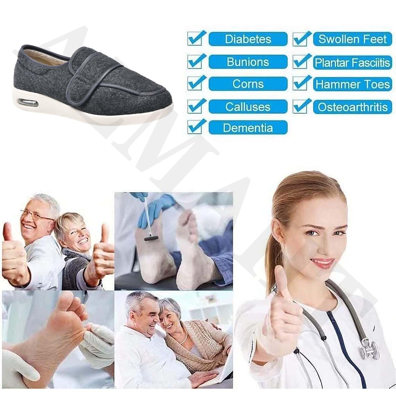 Zapatos Especiales juanetes Mujer Zapatos Diabéticos Respirable Zapatos de Invierno para Ancianos con pies hinchados Pantuflas Hombre De Forro Suave Invierno Calientes,Gris,49 EU