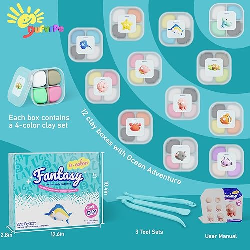 Miniatura 4 de Arcilla de modelado Air Dry para niños, juego de 12 cajas de arcilla con 4 herramientas y tutoriales, kit de manualidades suave para proyectos de
