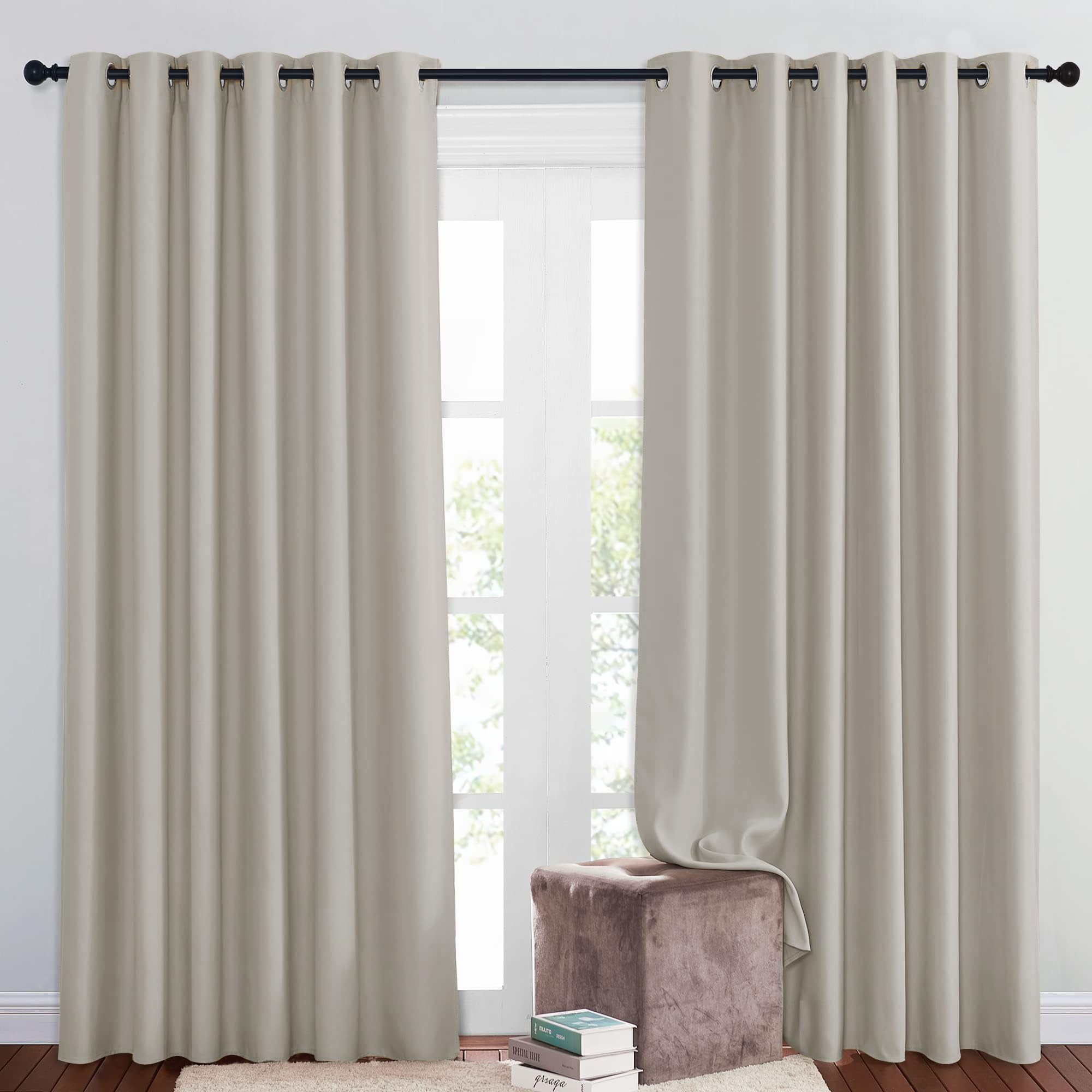 PONY DANCE Thermal Insulated Extra Wide Window Curtains for Living Room Eyelet Extra Long Curtains & Drapes Lounge Panels for Room Darkening, 1 Pair, W80 X L108 Inch, Natural