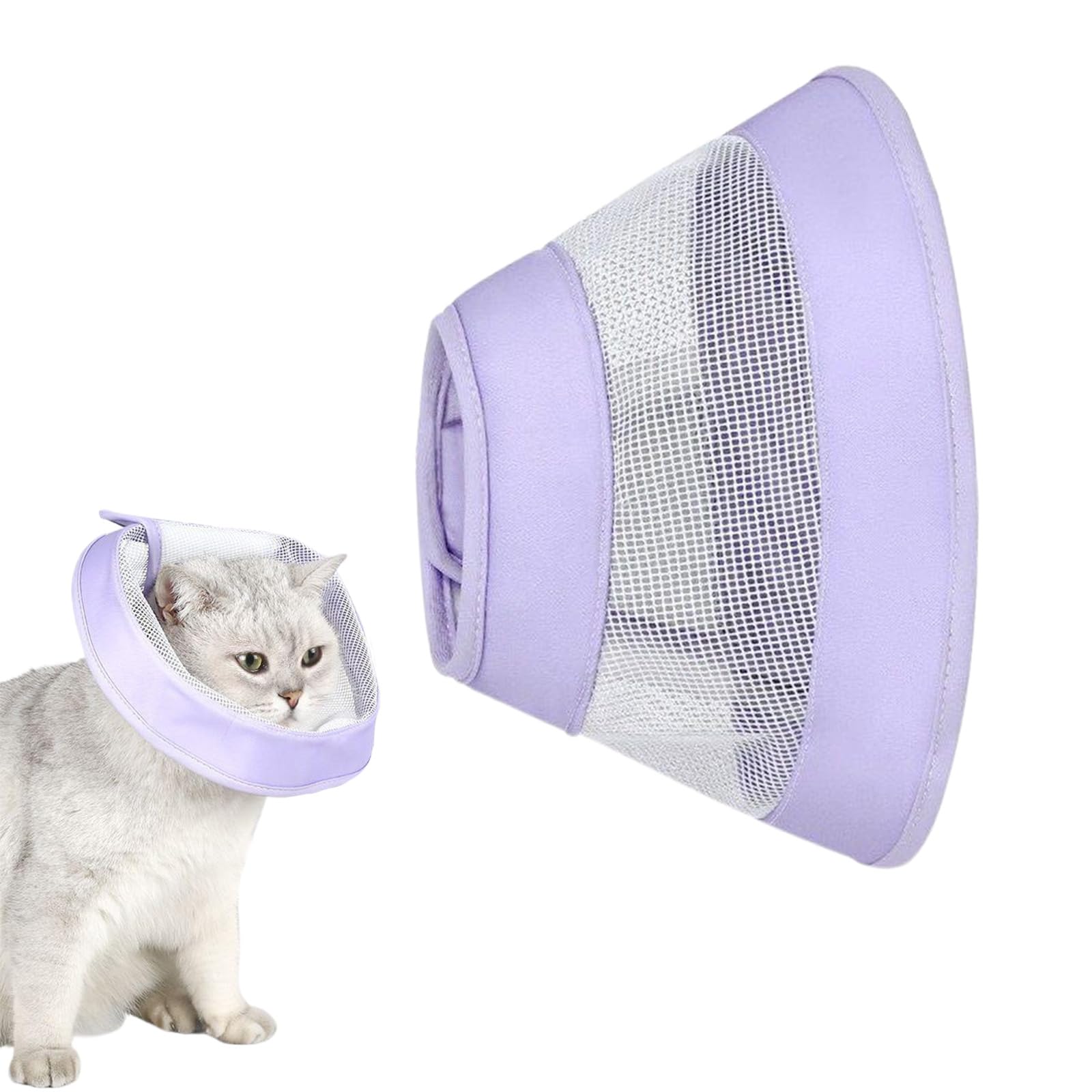 Cat Cone Collar to Stop Licking and Scratch, Adjustable Lightweight Cat Recovery Collar, Air Mesh Cats Cone for Small Cats Animals (Light Purple S)