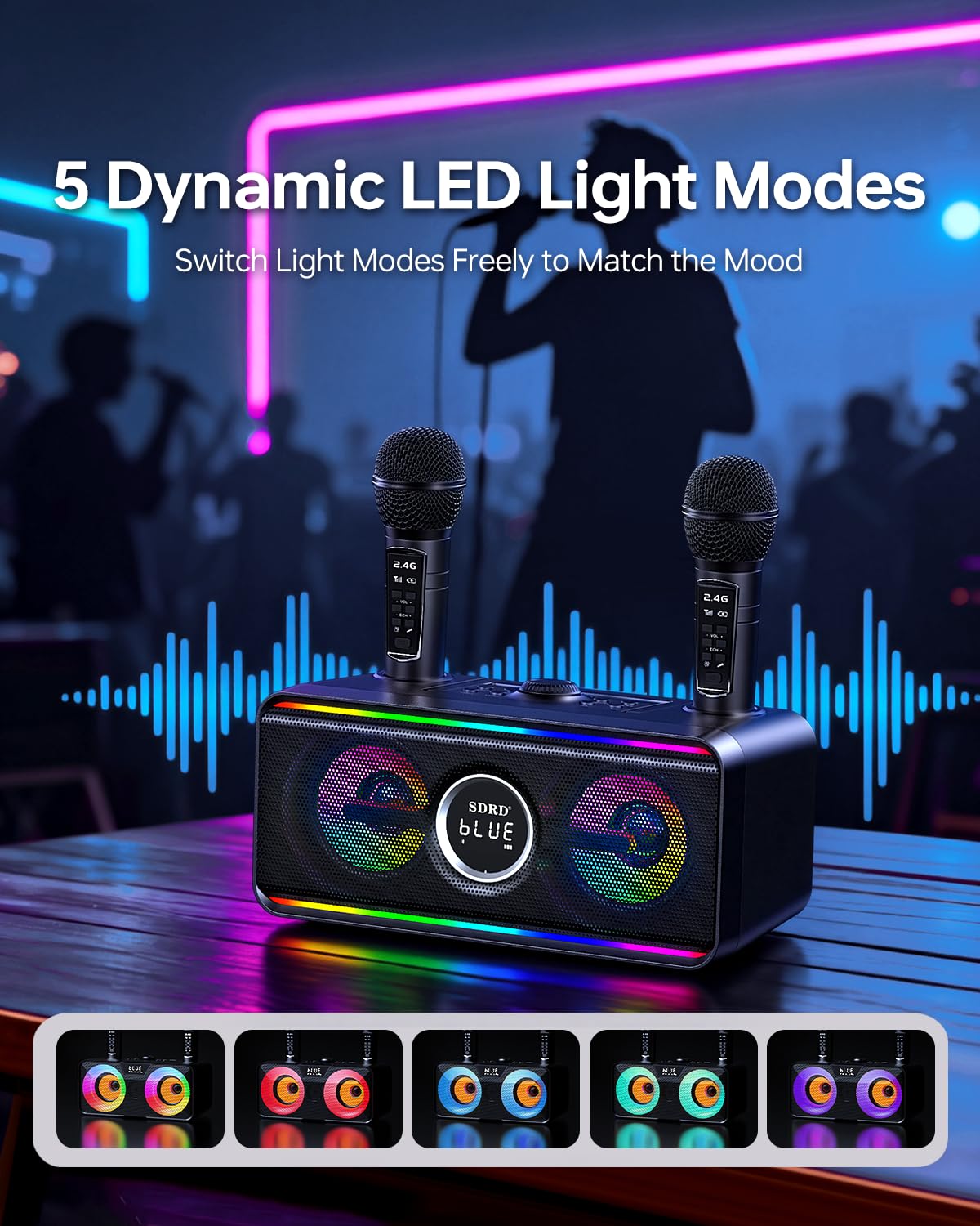 216 Macchina per Karaoke Bluetooth per Adulti e Bambini con Custodia e Stazione di Ricarica, Potente Sistema Karaoke, 12 ore di Riproduzione, Microfono Wireless Ricaricabile